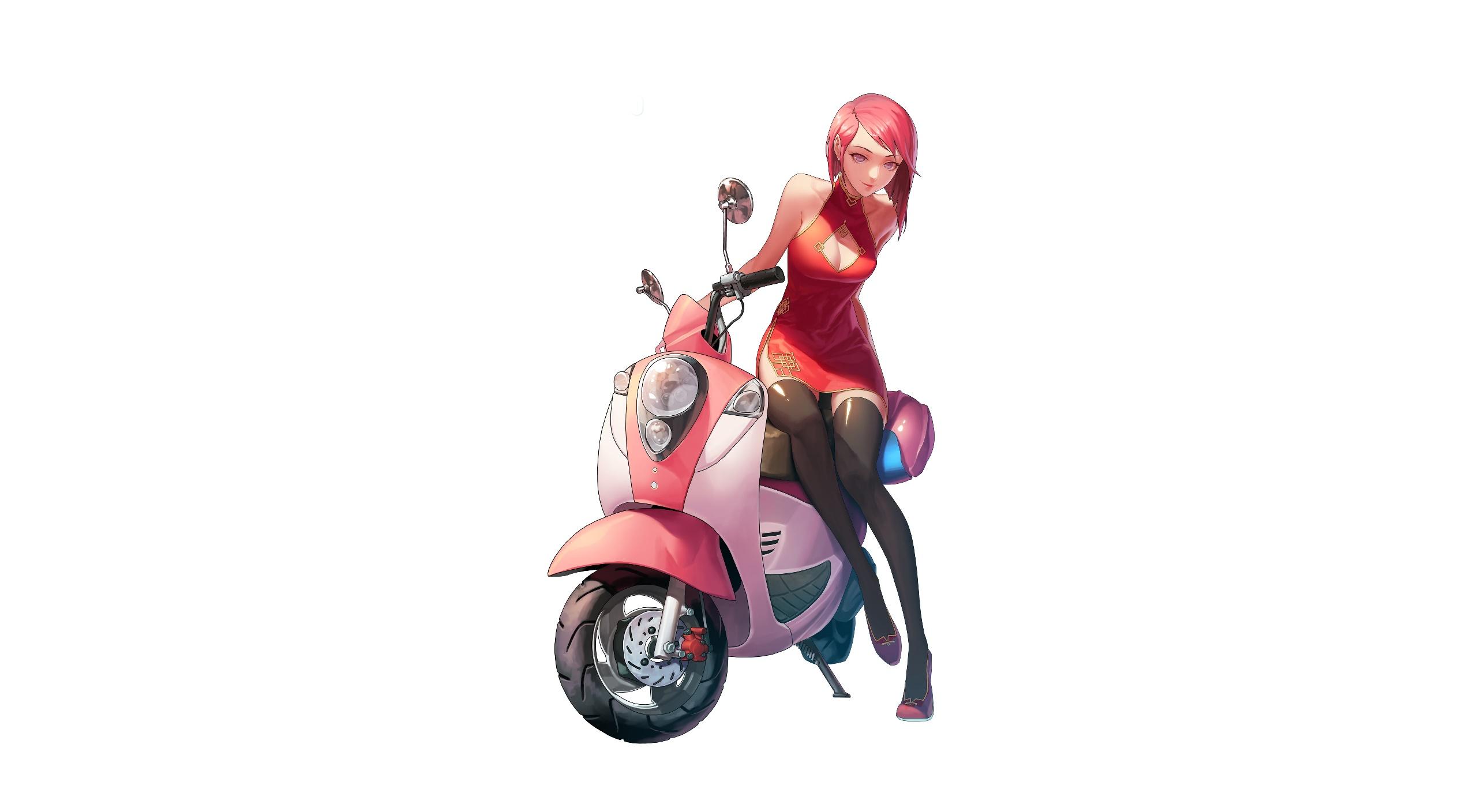 Premium AI Image | Anime girl standing on a city street with a scooter  generative ai