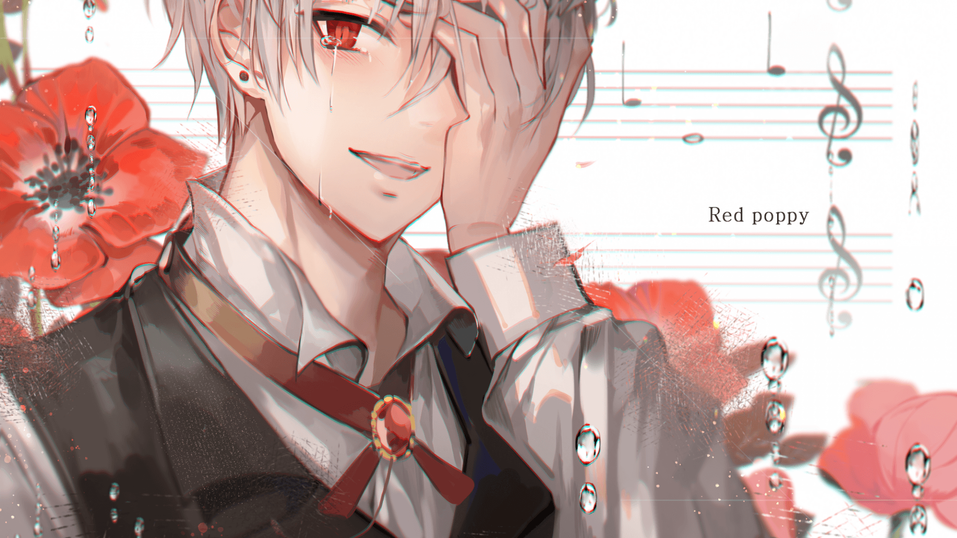 Download 1920x1080 Anime Boy, Crying, Red Eye, Tears, White