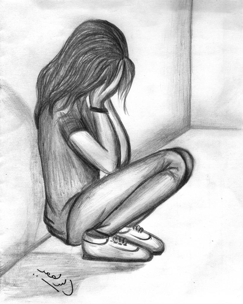 Depressing Sketch Dp For Girls Sad Girl Picture Drawing