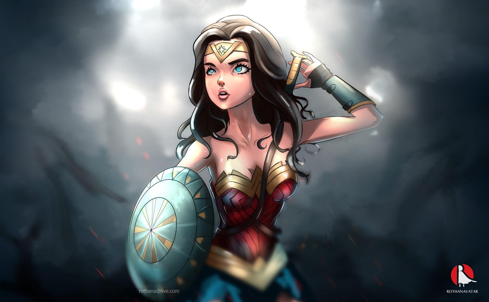 Wonder Woman Cartoon Artwork, HD Superheroes, 4k Wallpaper
