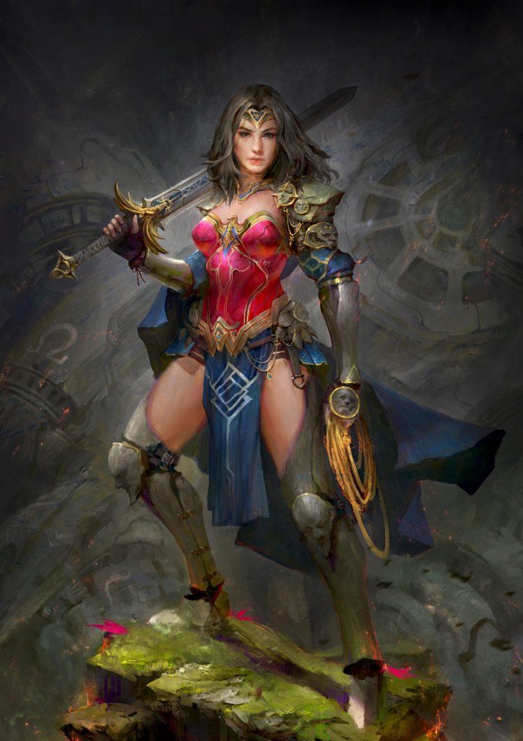 warrior, Wonder Woman, Fantasy art, Sword Wallpaper HD / Desktop and Mobile Background