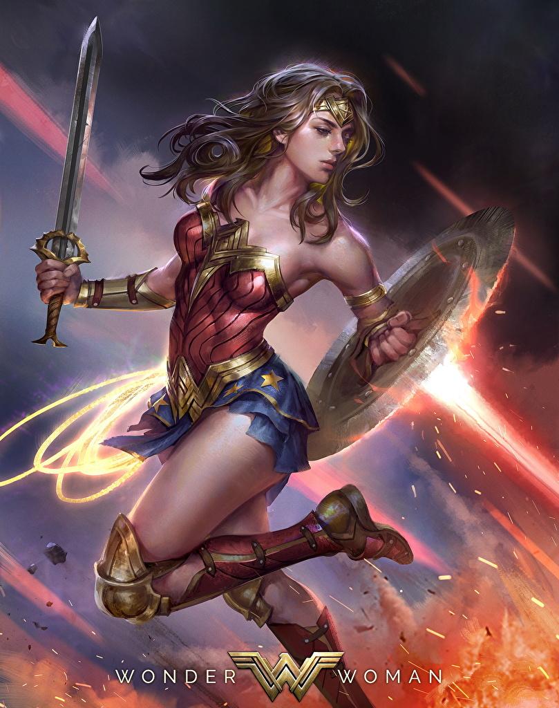 Photos Shield Swords Heroes comics Wonder Woman hero Warriors Fanart