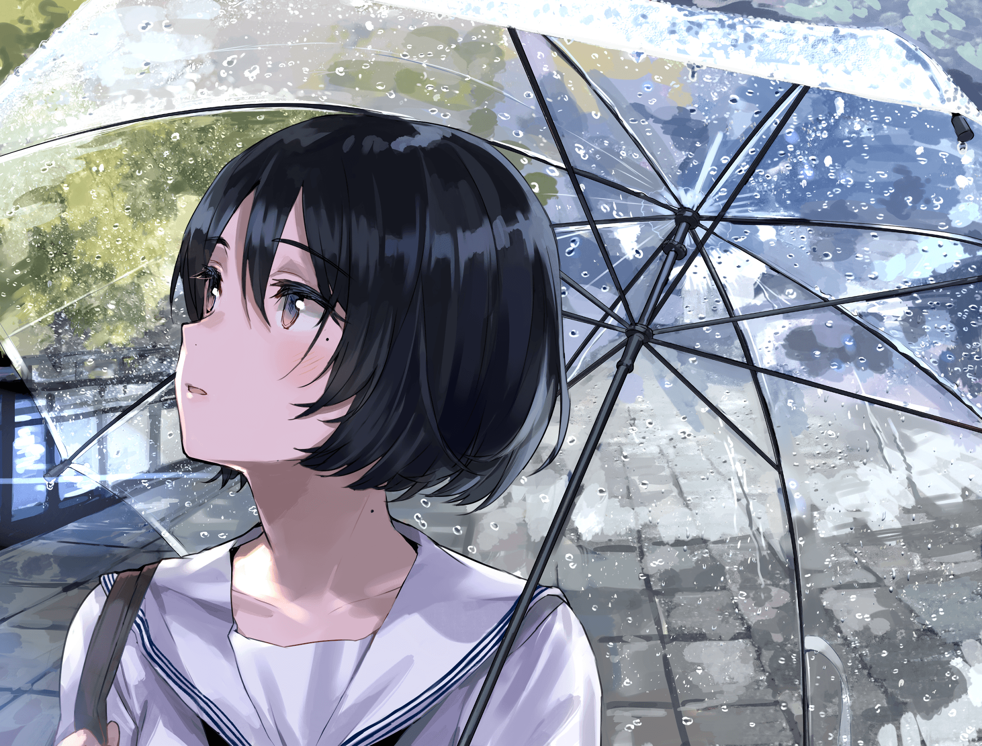 Anime girl, umbrella, dark, white hair, umbrella, Anime, HD phone wallpaper