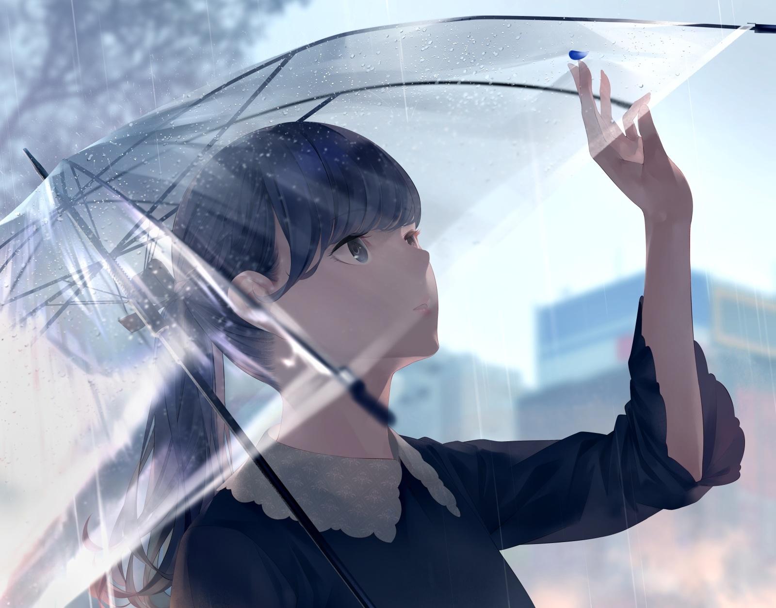 Download 1600x1254 Anime Girl, Transparent Umbrella, Profile