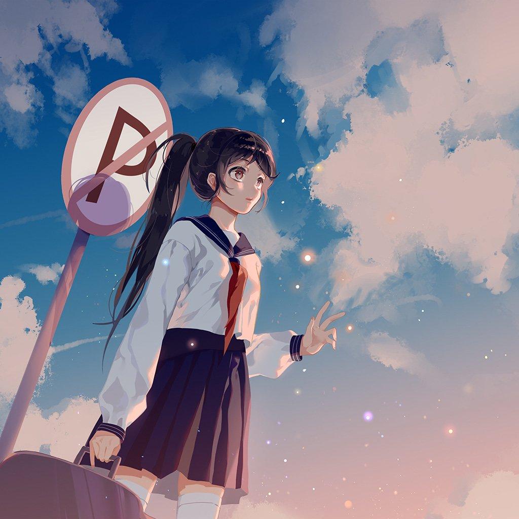 iPad wallpaper school girl anime sky