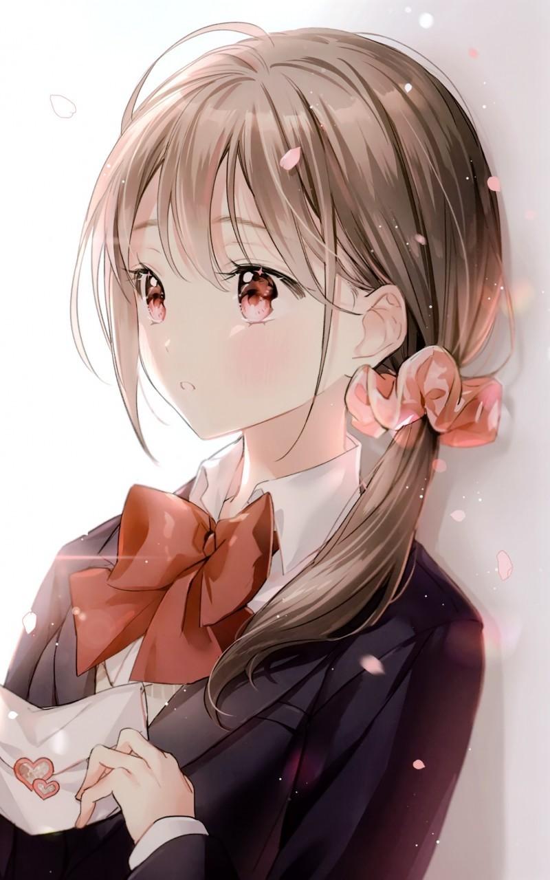 Download 800x1280 Anime School Girl, Ribbon, Love Letter