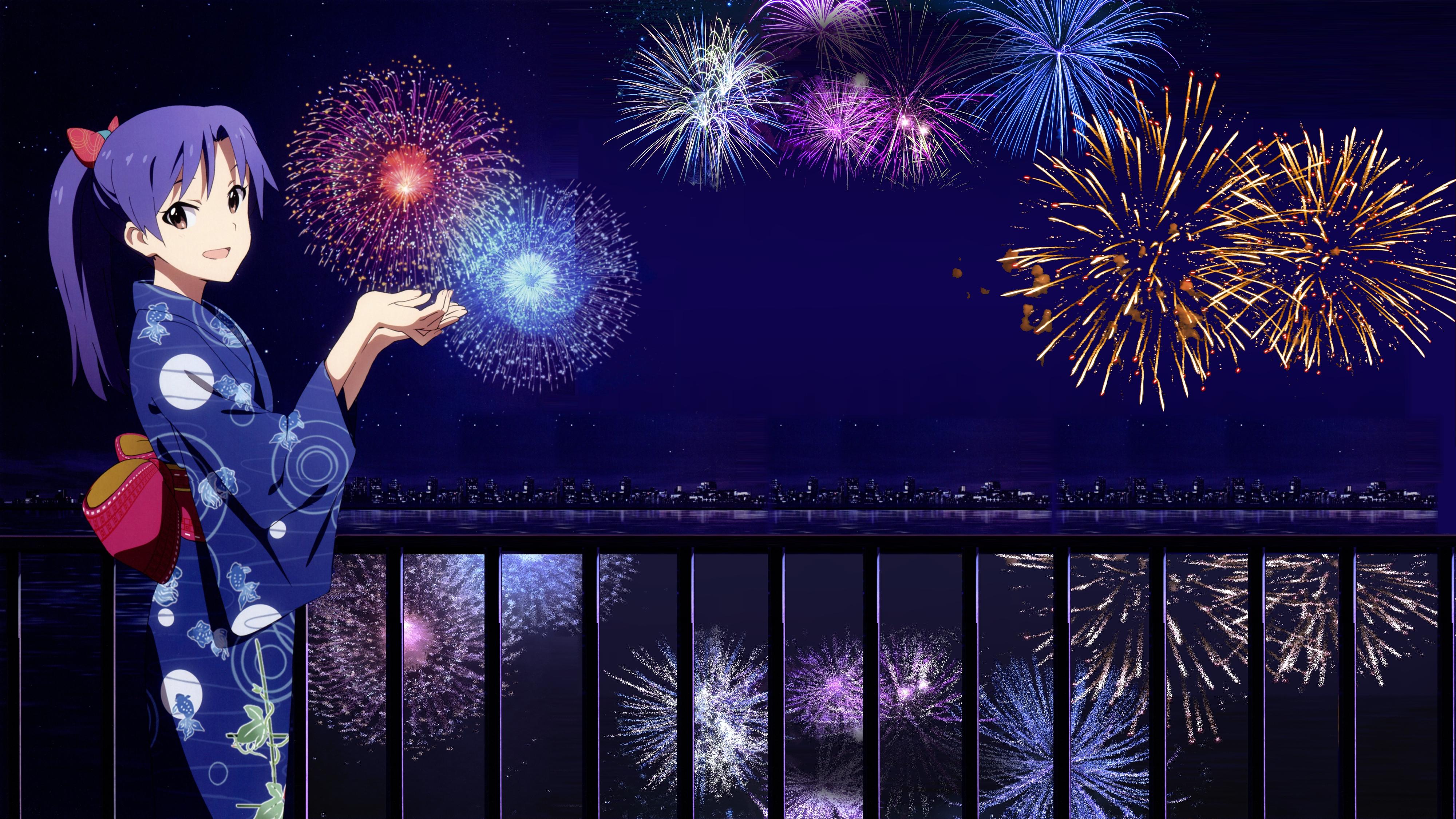 Anime Girl And Fireworks Wallpapers