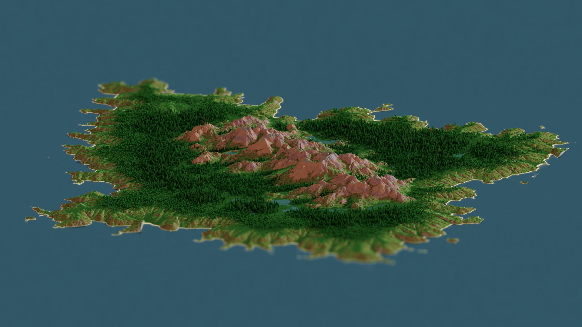 Minecraft, Render, Rendered scene, Chunky, Island, Mountains