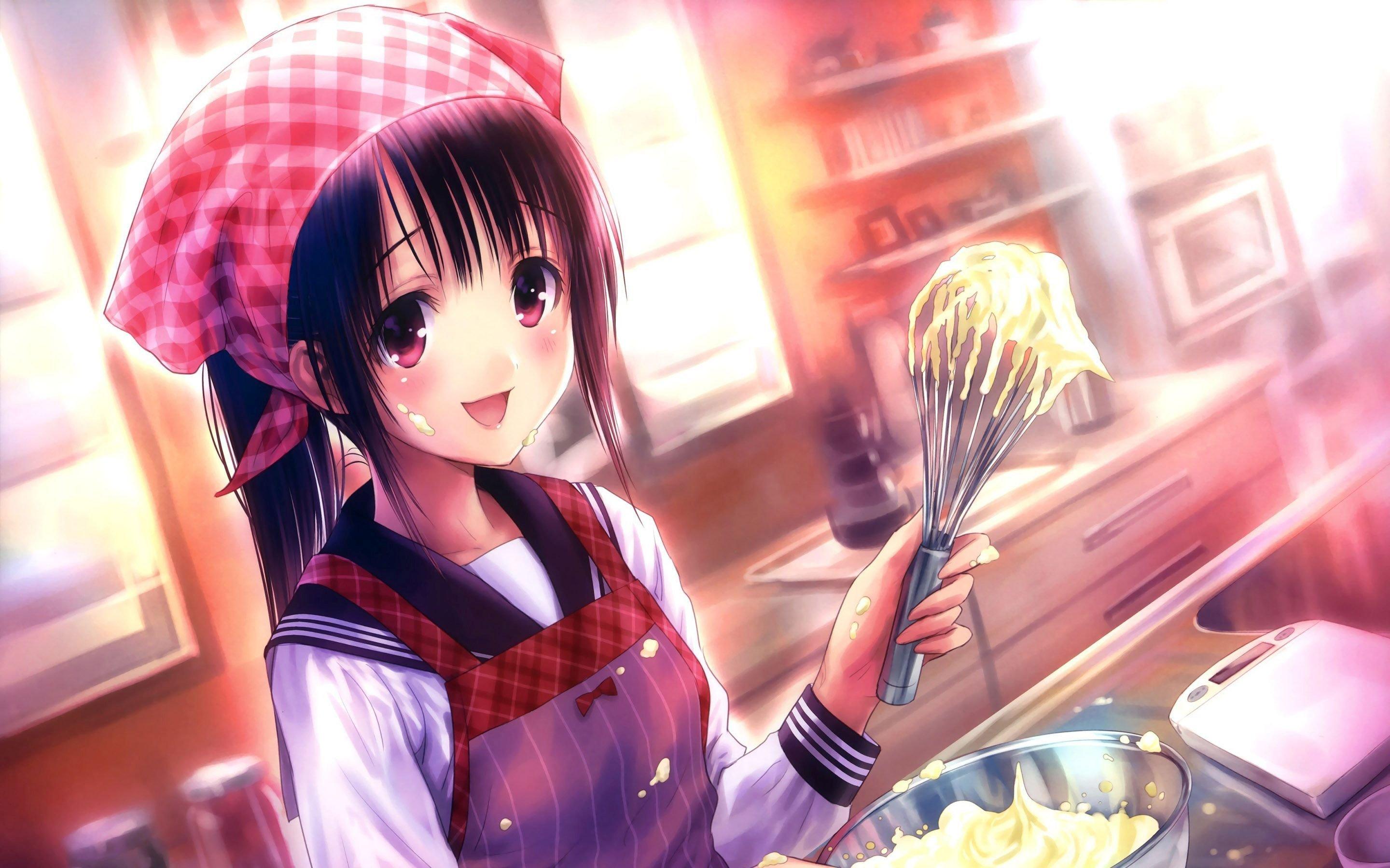 Anime cute food Girl cooking in the kitchen wallpaperx1800
