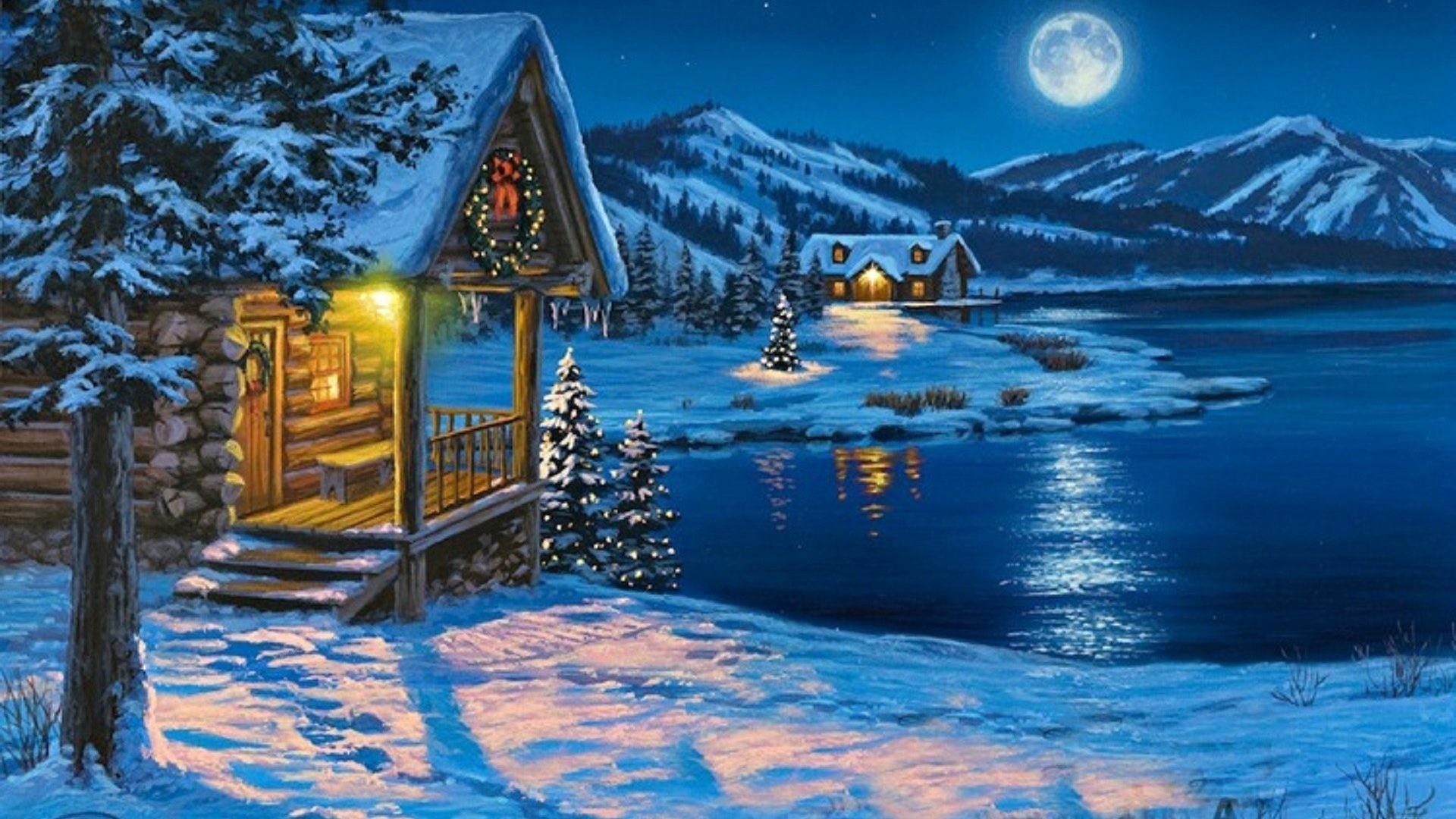 christmas cabin wallpaper