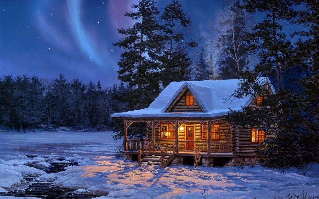 Winter Cabin Scenes Wallpaper