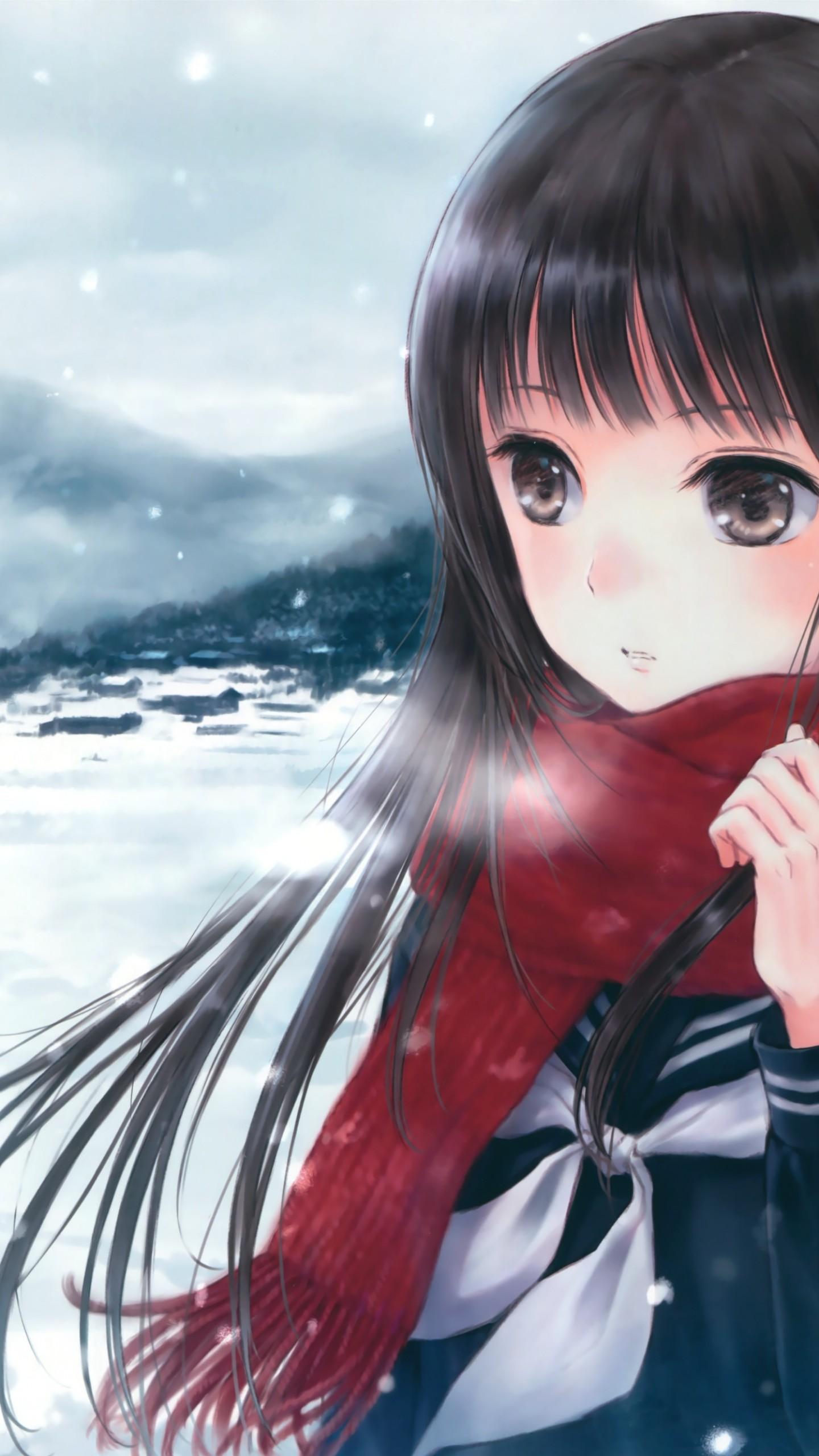 Wallpapers anime, girl, beauty, winter, 4k, Art