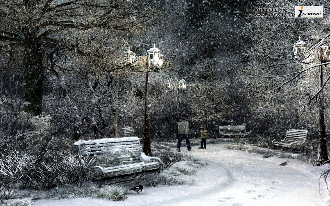 Winter Park Bench Paintings. HD wallpaper nature winter