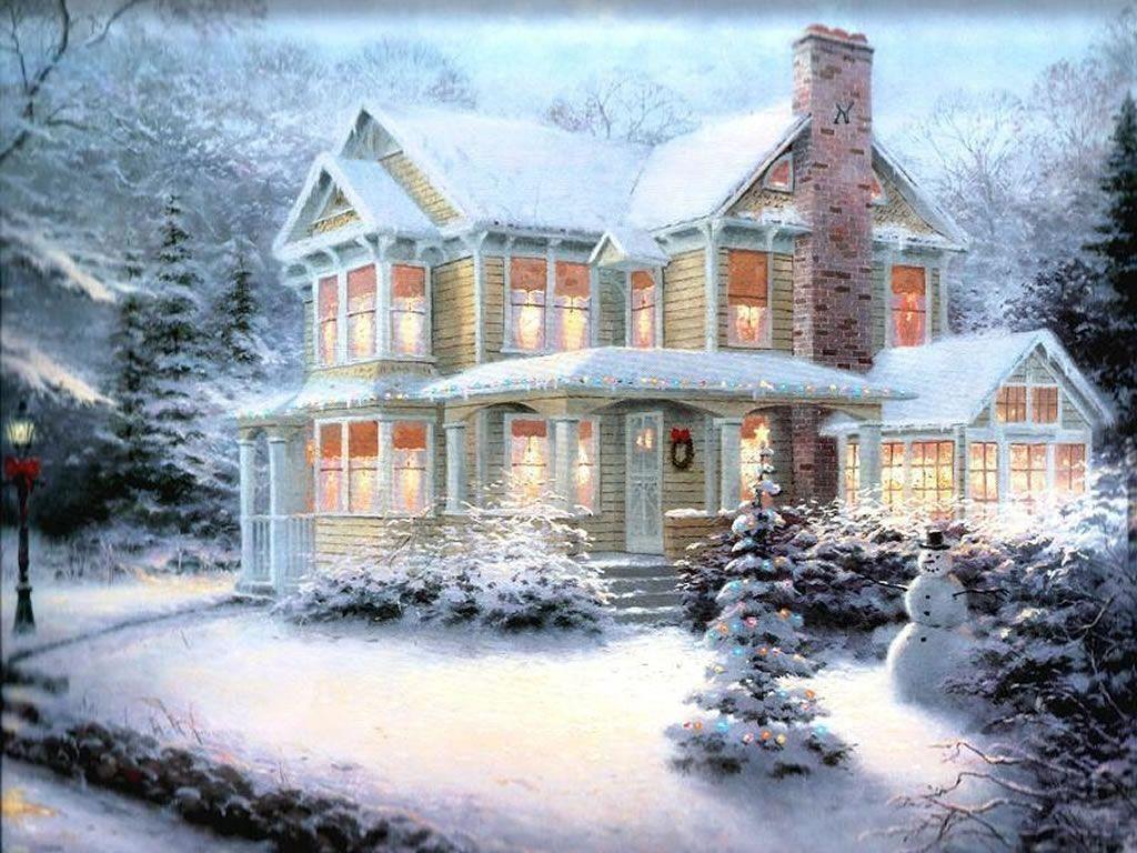 Victorian Christmas Snow Scenes Wallpaper at