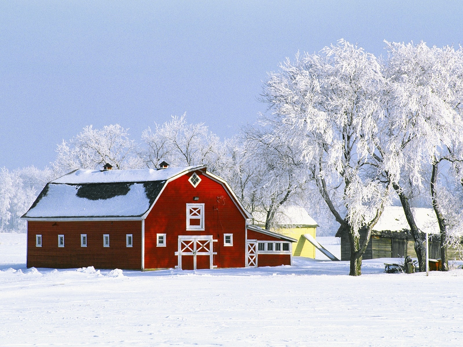 Red Barn in Snow Wallpaper. Red