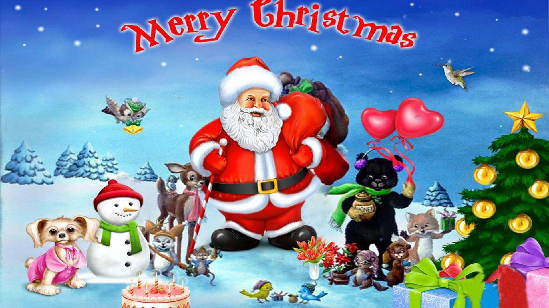 Merry Christmas With Santa Clause With His Merry Friends