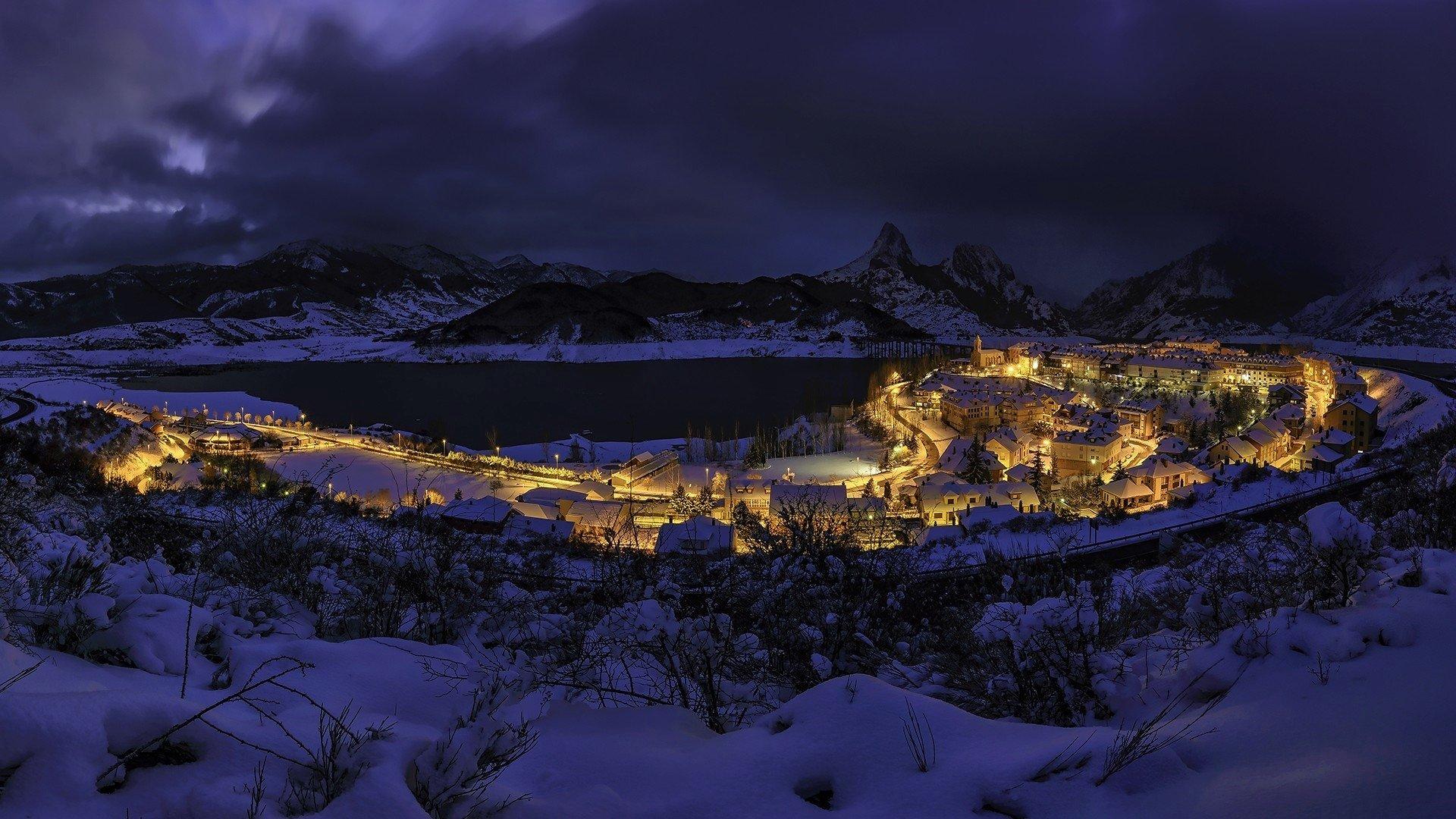 City on Winter Night HD Wallpaper. Background Image
