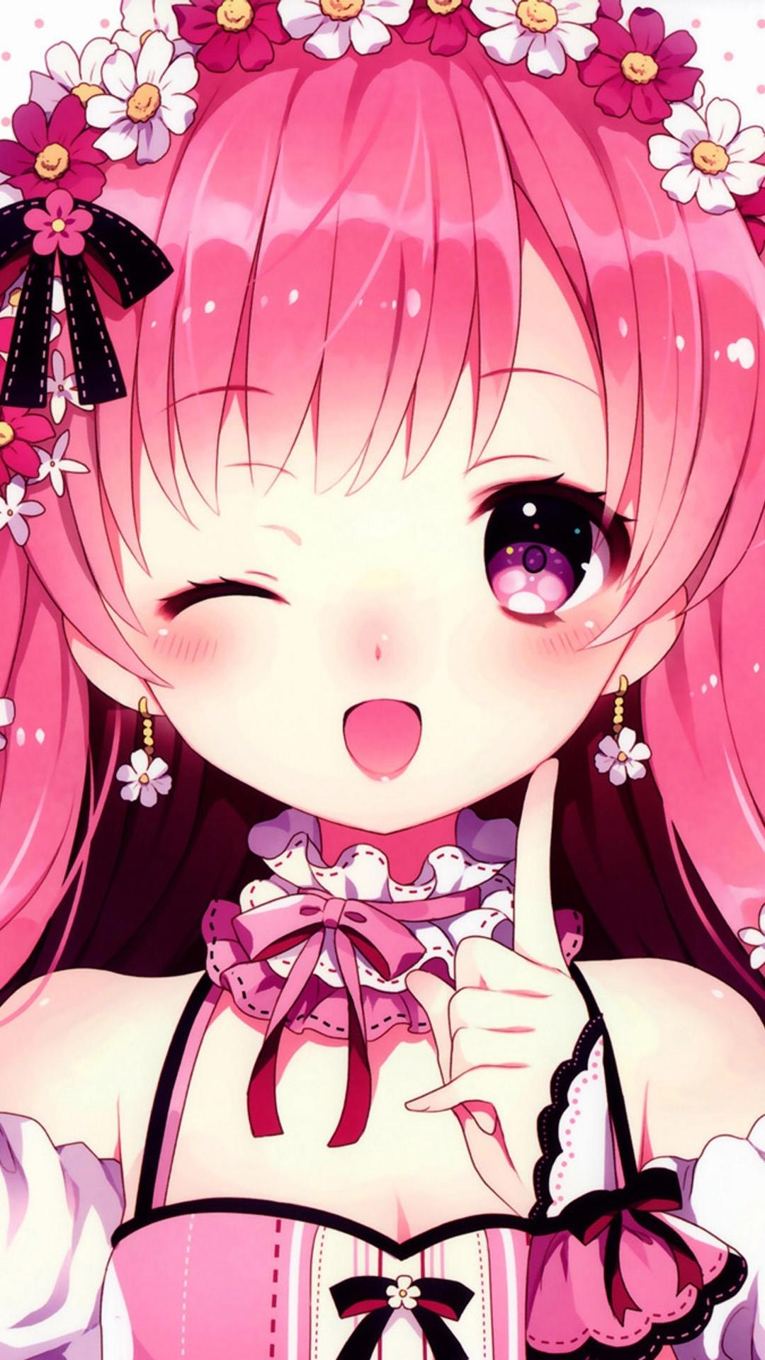 Cute Anime Girl Pink Wallpaper gambar ke 2