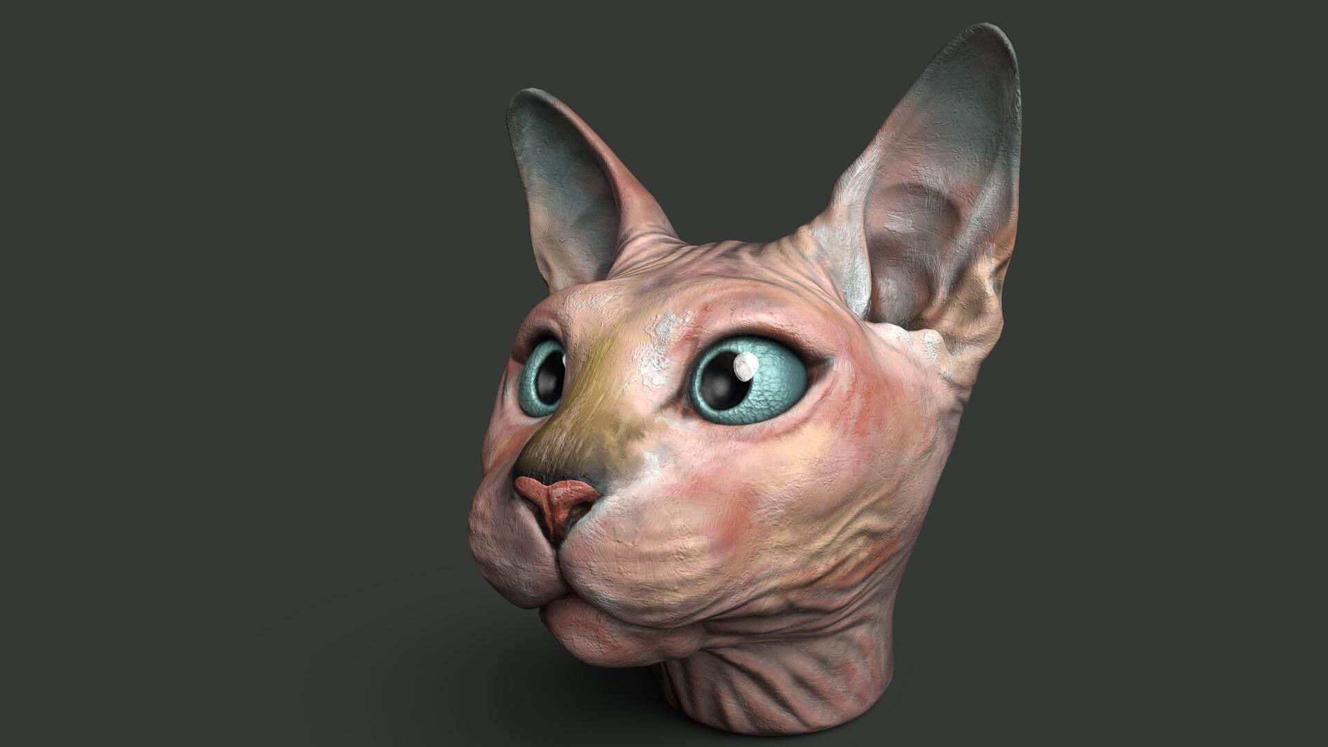 Painted Sphynx Cat Bust, Bethany Fox