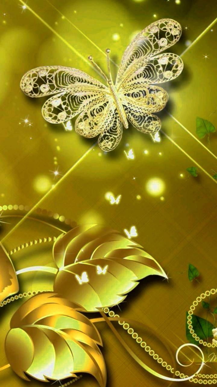 HD wallpaper Luxurious Gold flower and butterfly with yellow background  illustration  Wallpaper Flare