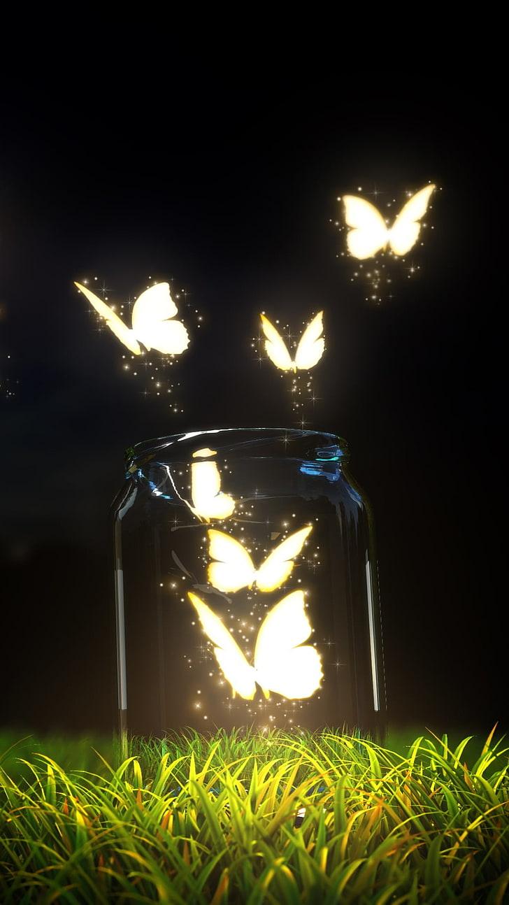 HD wallpaper: Glowing Butterflies, lighted butterflies