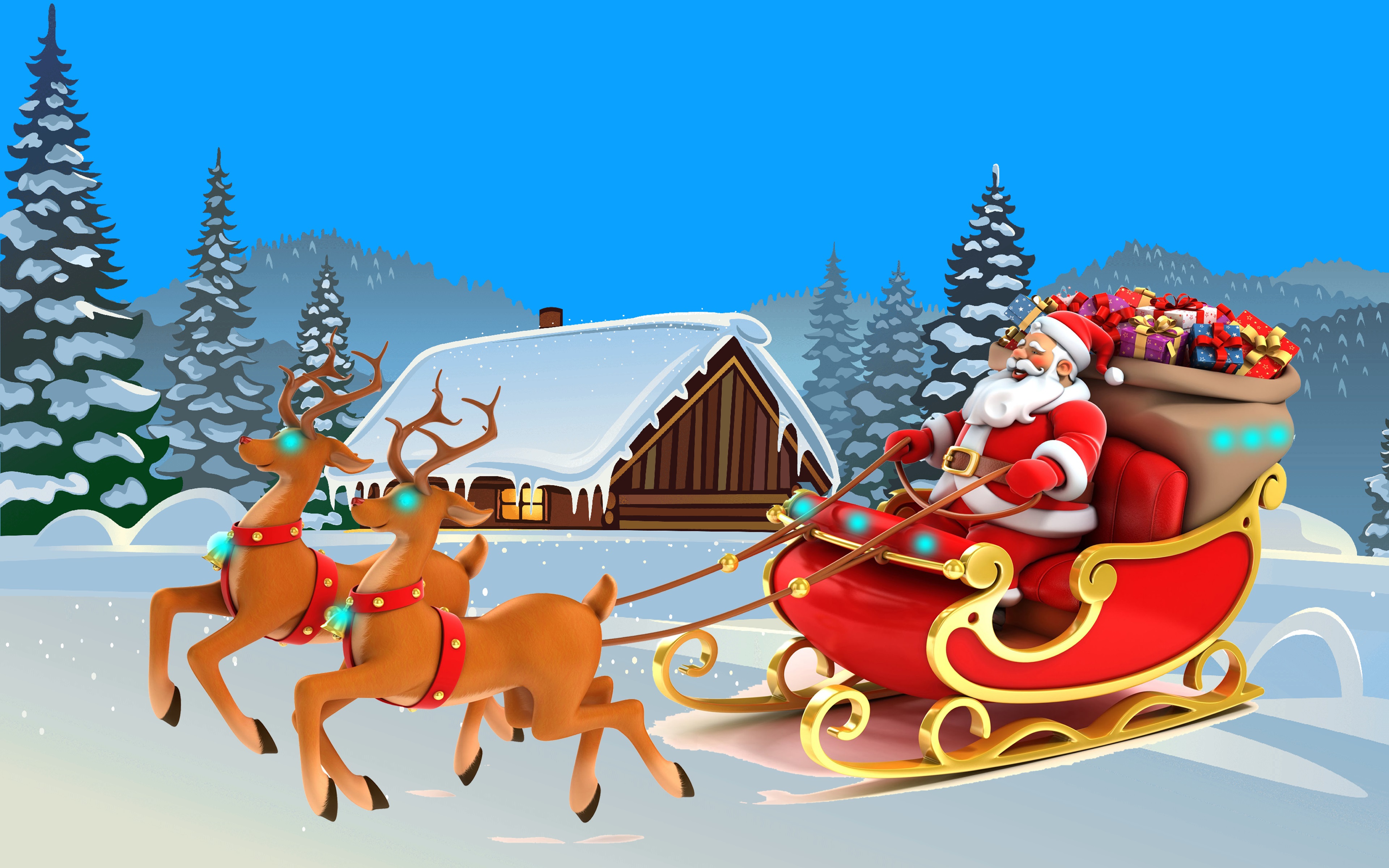 Happy New Year Christmas Card Santa Claus And Lapland 4k