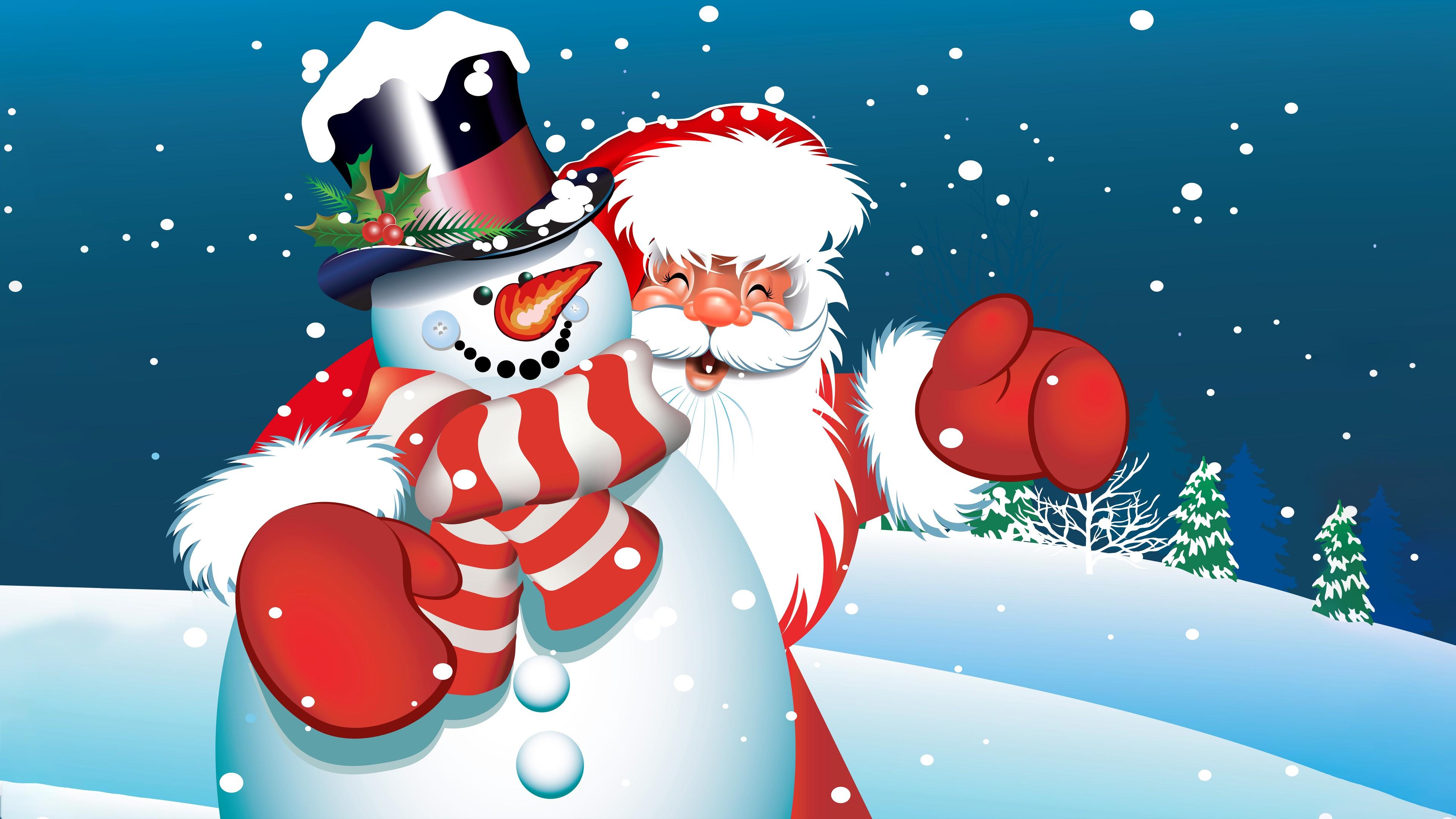 Wallpaper Christmas, New Year, Santa Claus, snowman