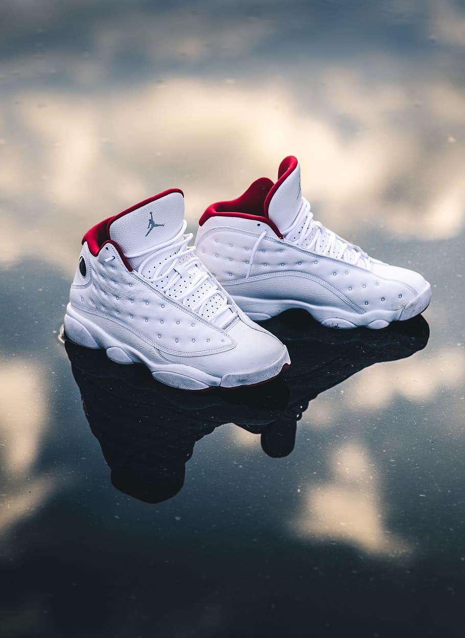 HD Wallpaper: White And Red Air Jordan 13's, Shoe, Street, Basketball, Sneaker