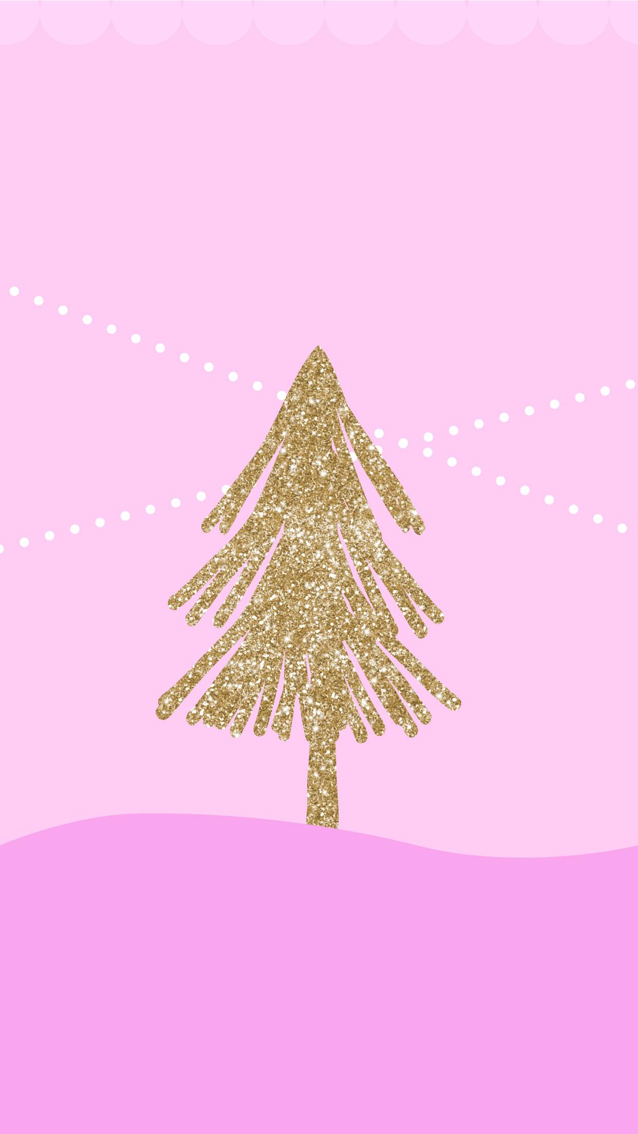 Digital Christmas Wallpaper: Glittery Christmas Tree Pink