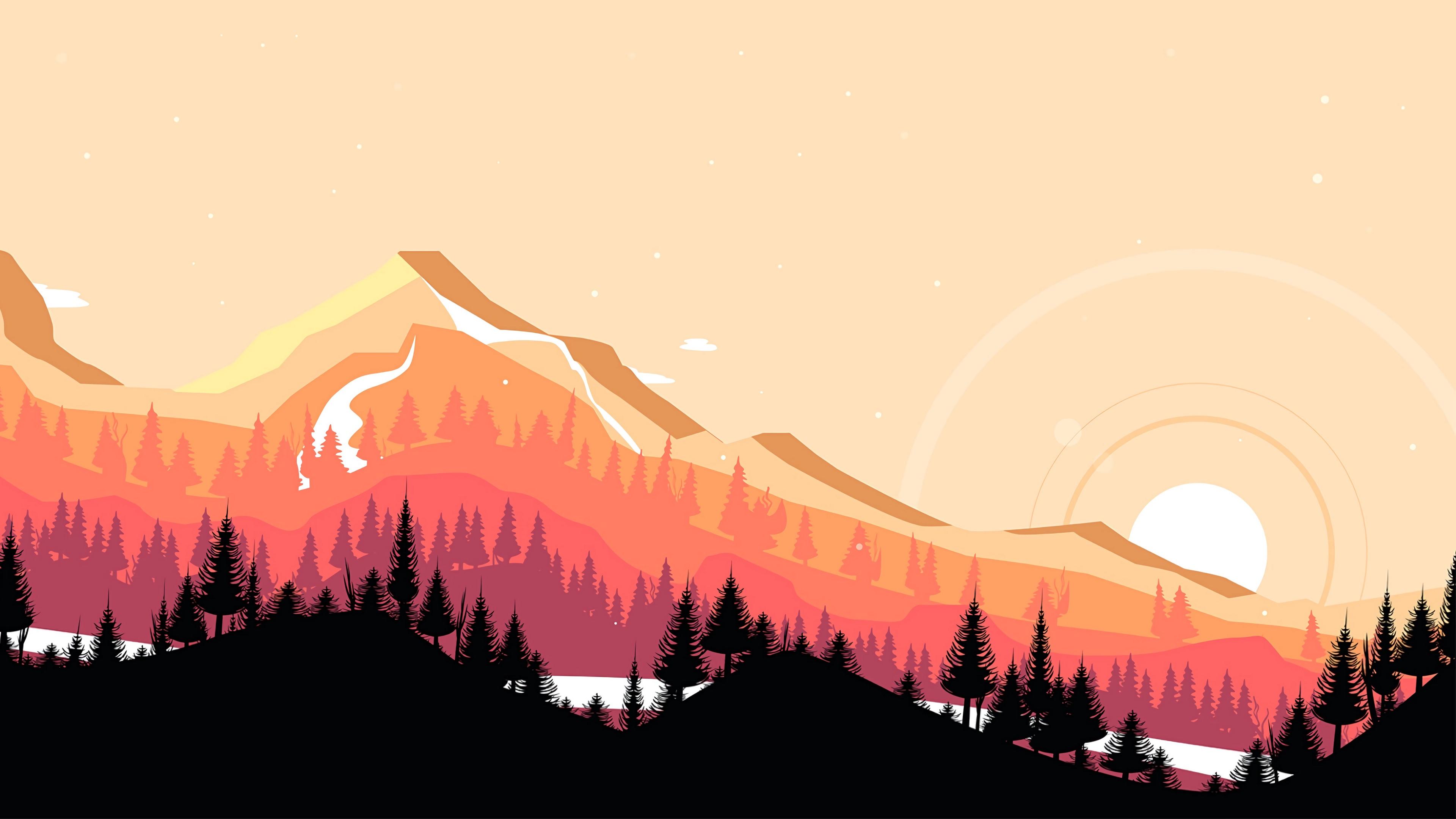 Download wallpaper 3840x2160 mountains, sunset, art, vector