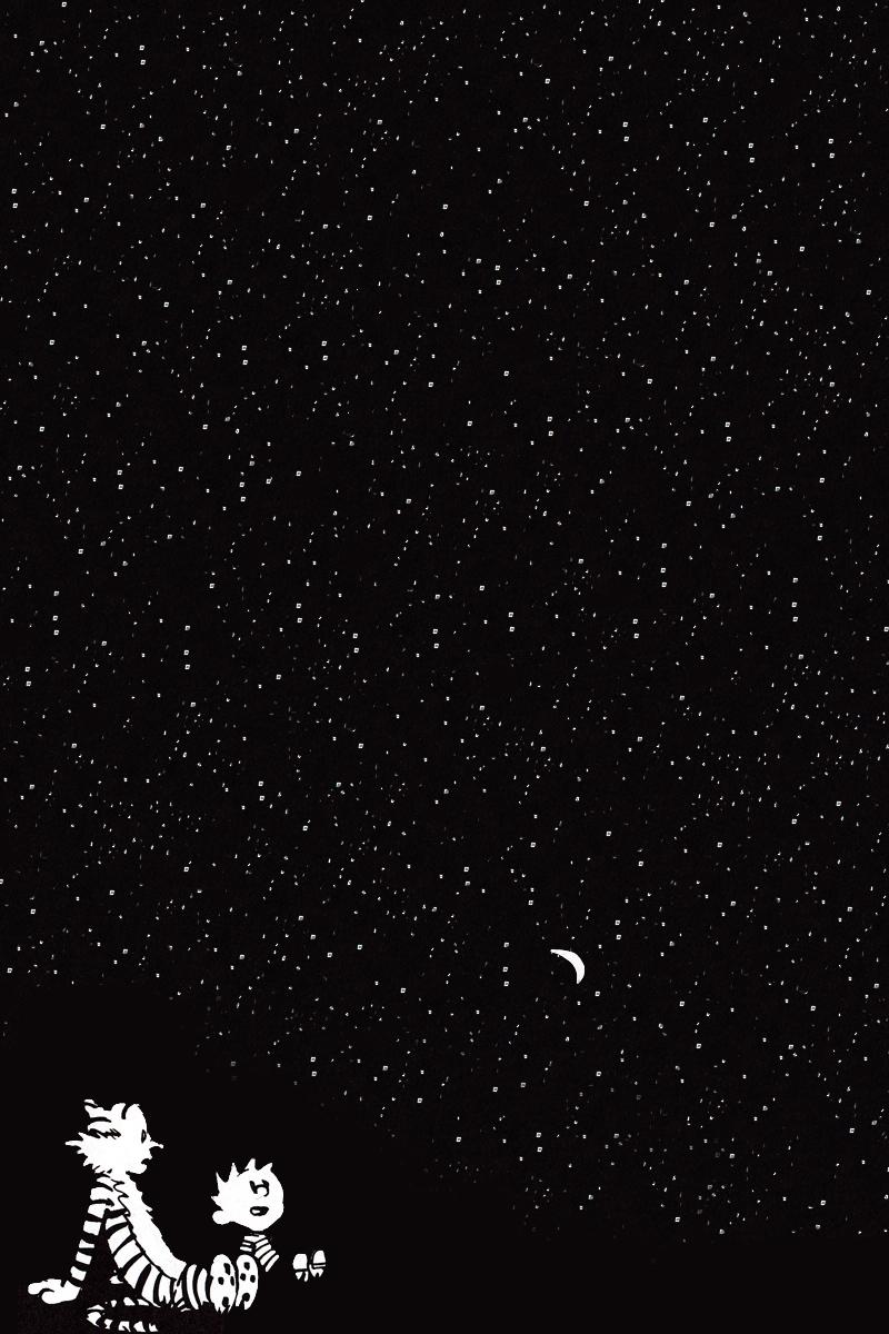 Download wallpaper 800x1200 calvin and hobbes, starry sky
