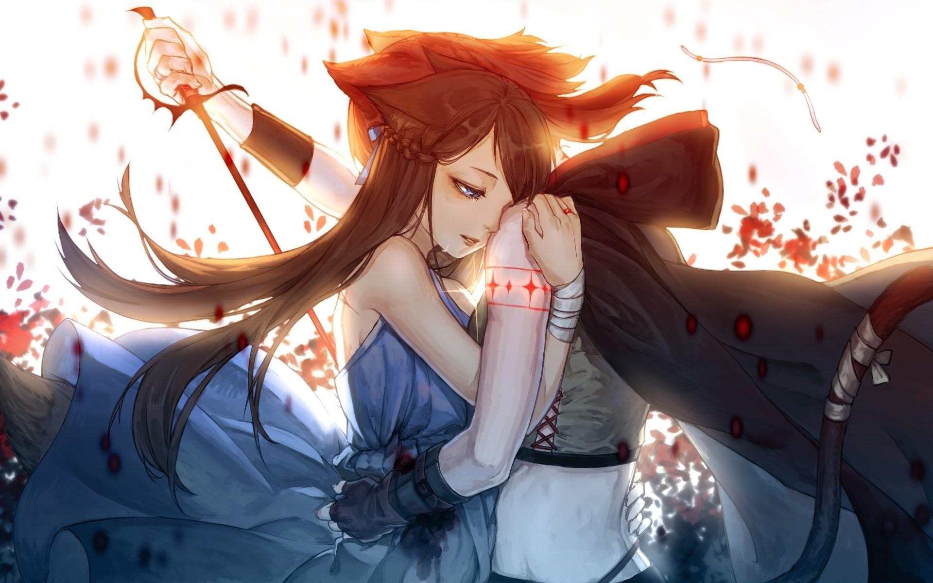 Download 1920x1200 Anime Couple, Sad Scene, Tears, Animal