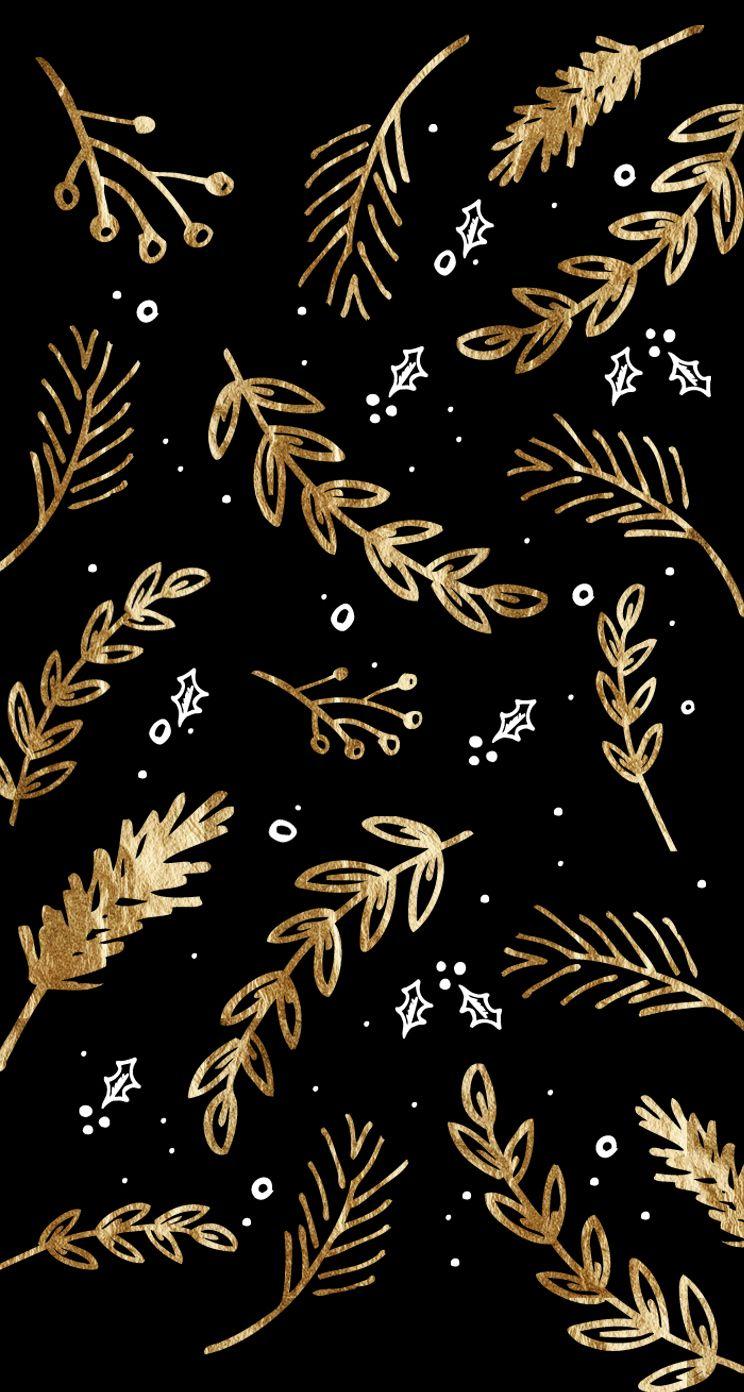 Black and gold winter floral. Gold wallpaper android, Christmas wallpaper background, Winter wallpaper