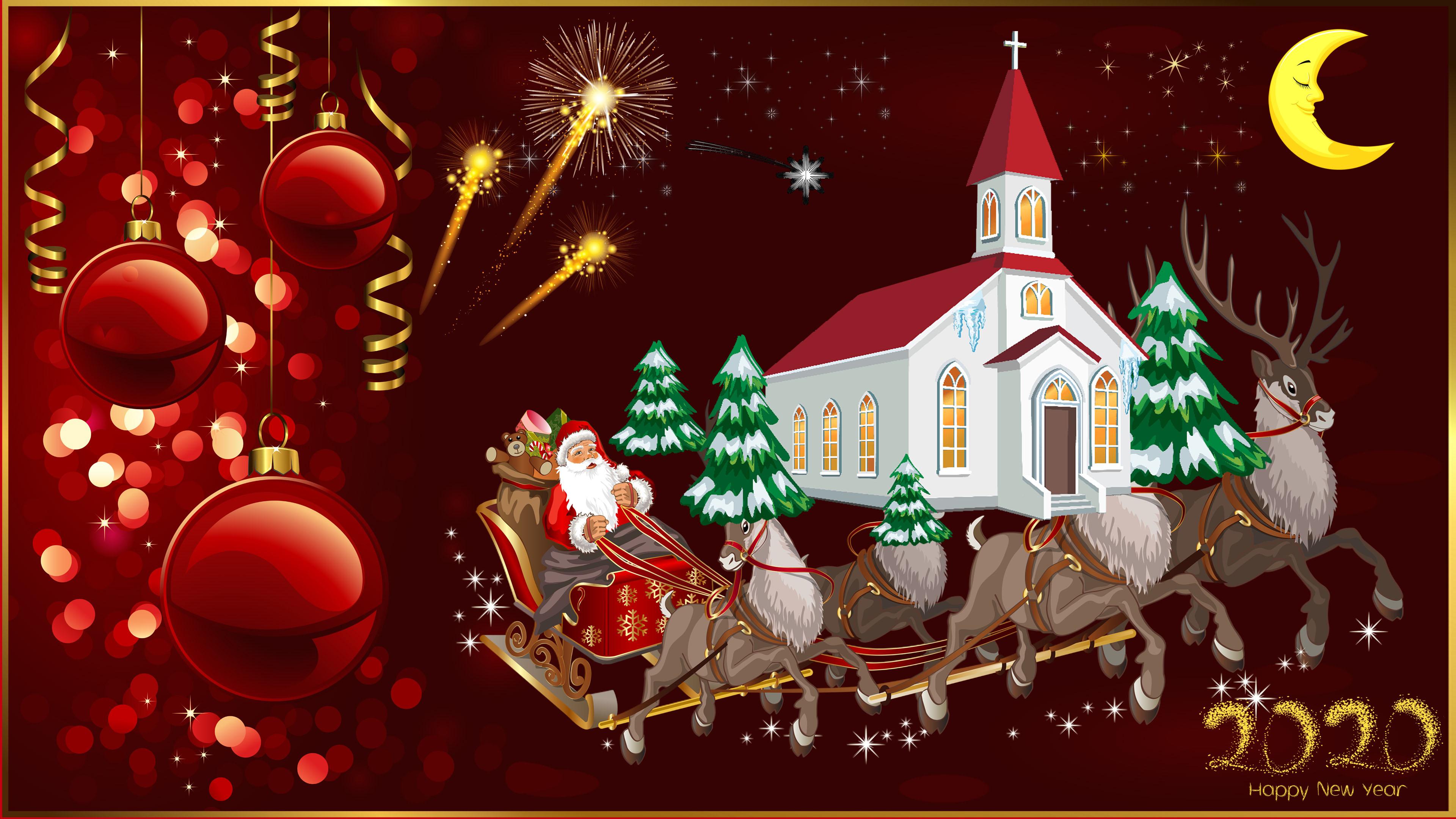 Happy New Year 2020 Merry Christmas Christmas Greeting Card