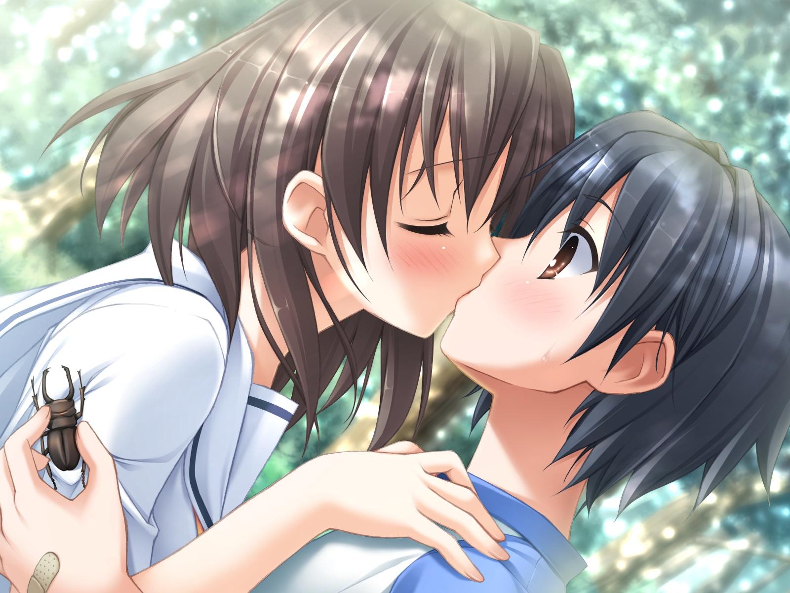 anime guy and girl kissing