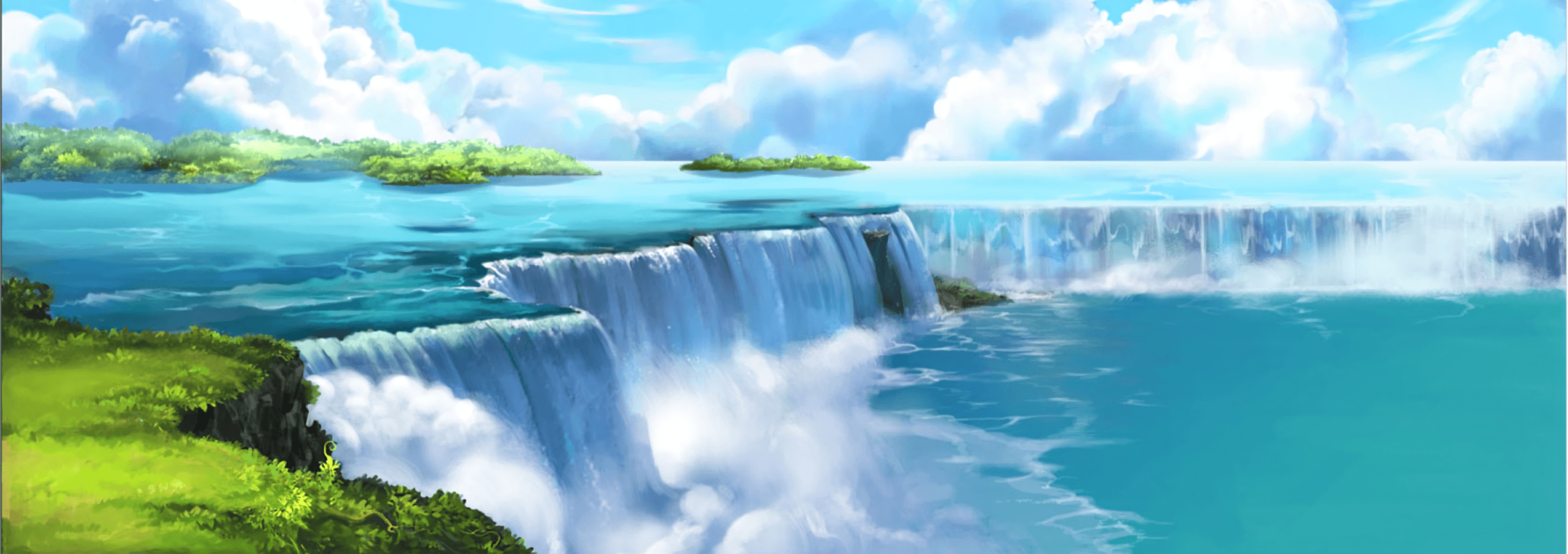 Водопад и океан рисунок