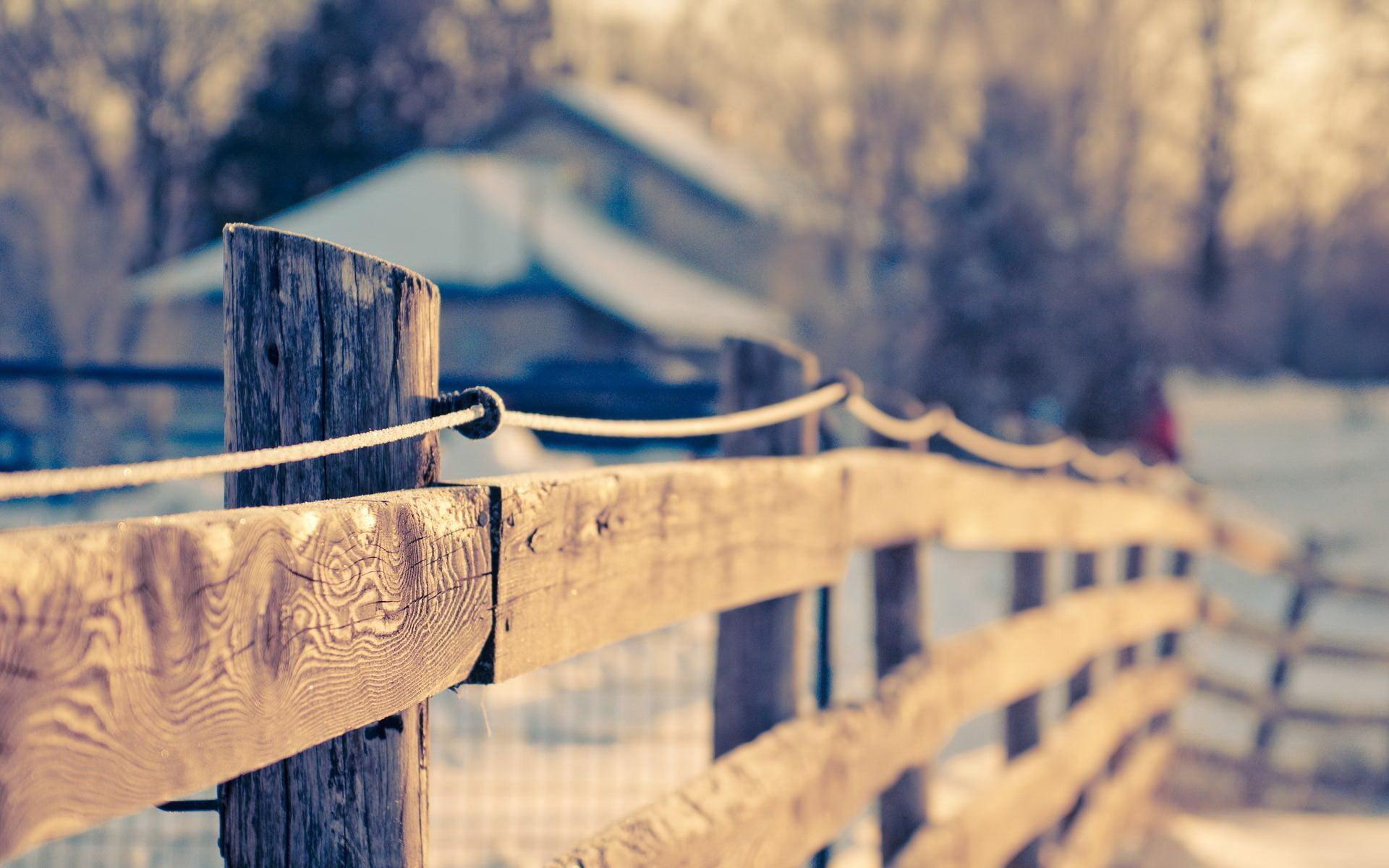Brown wooden fence, vintage, winter, fence, depth of field