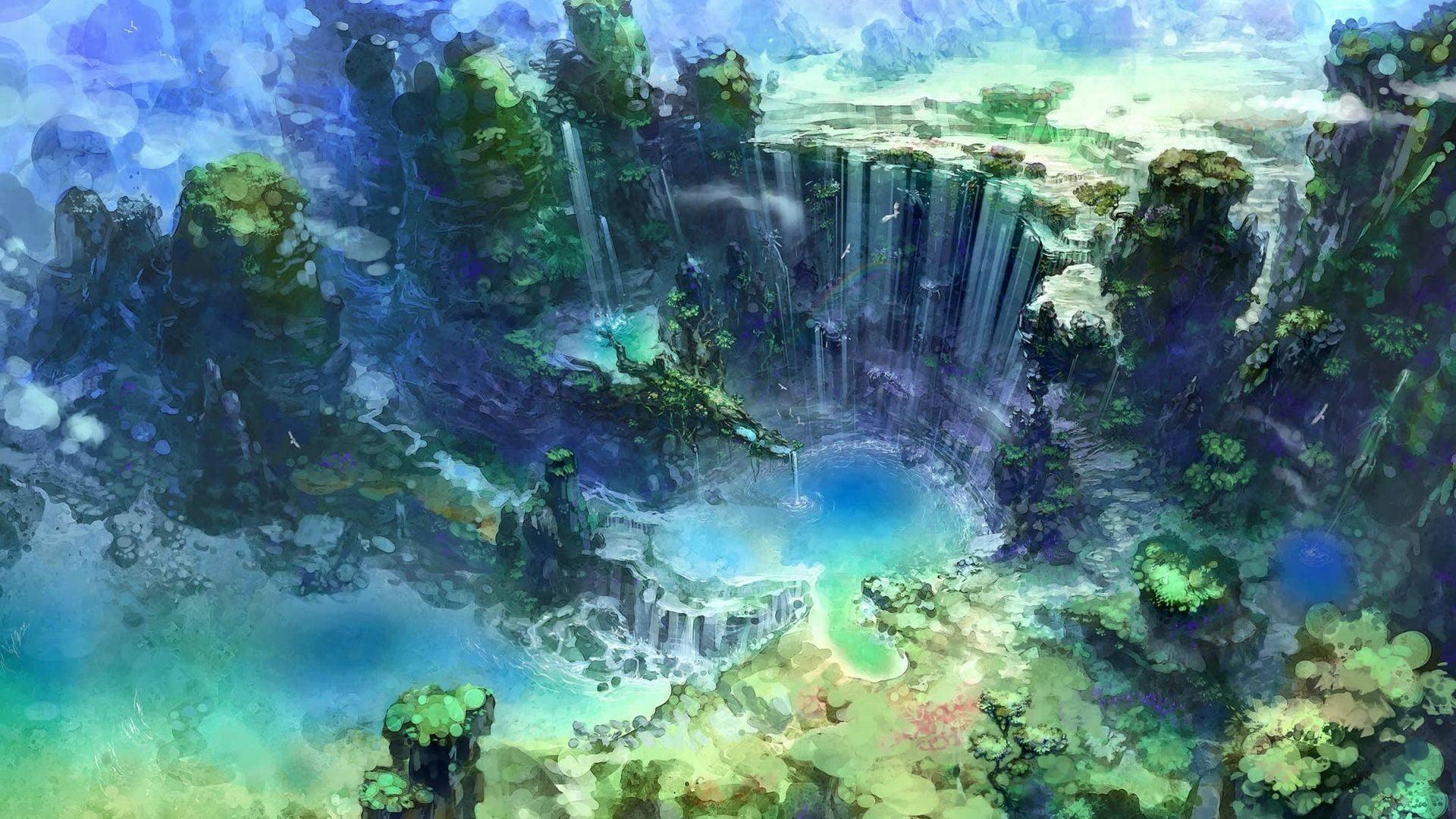 Surreal waterfalls digital wallpaper, nature, landscape HD