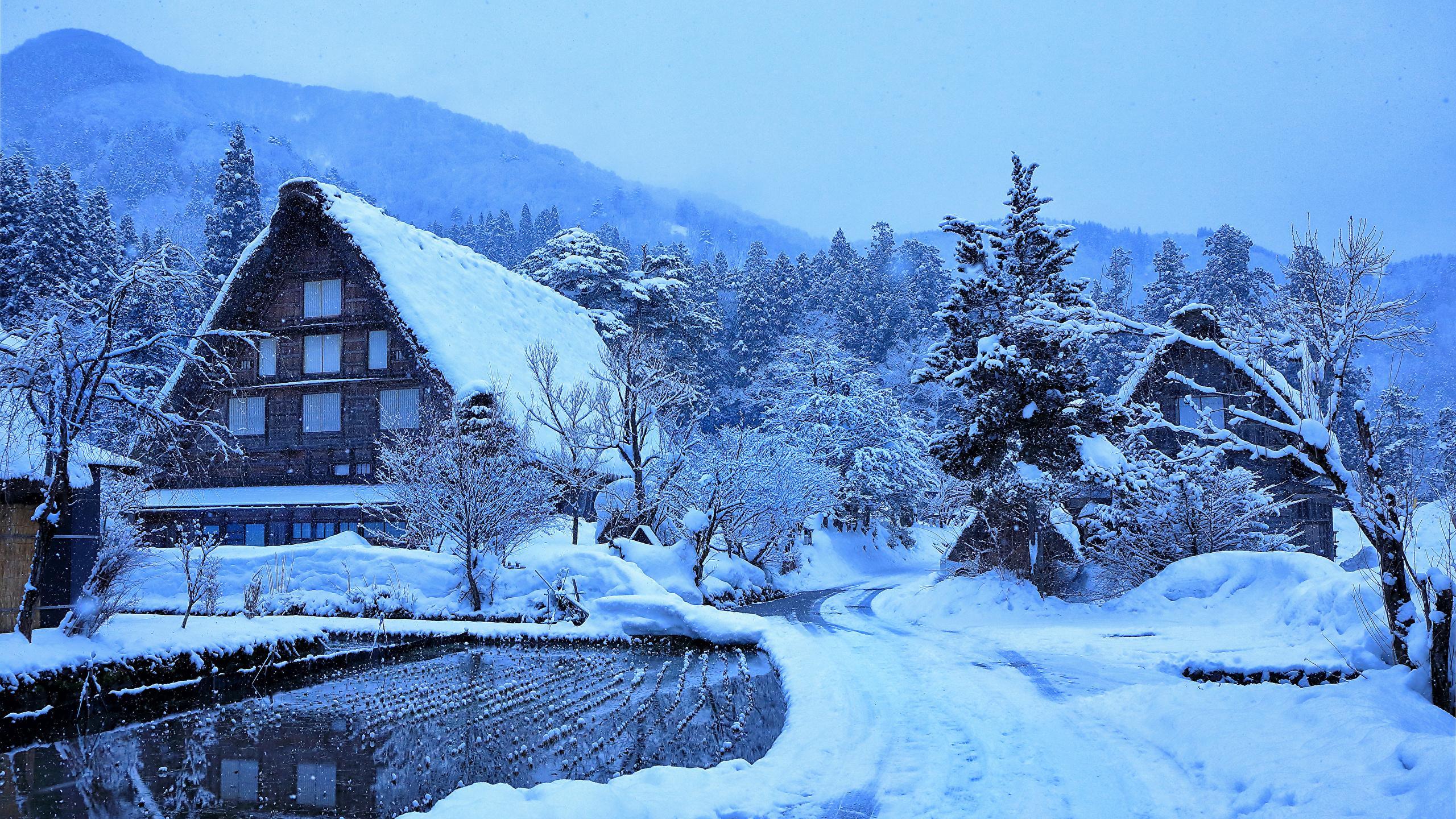 Desktop Wallpaper Japan Village Shirakawa Winter Snow 2560x1440
