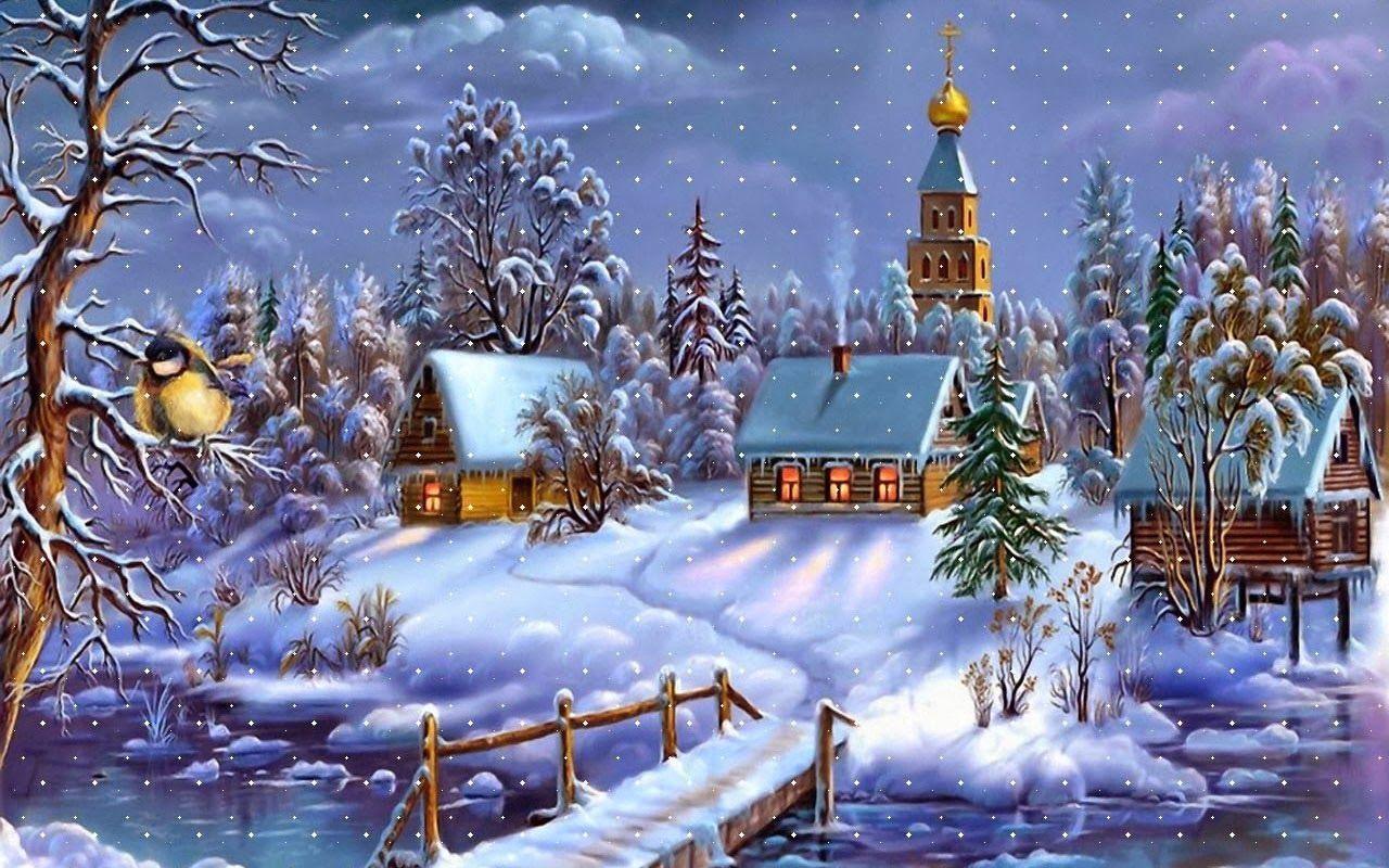 Winter Christmas Village Wallpaper