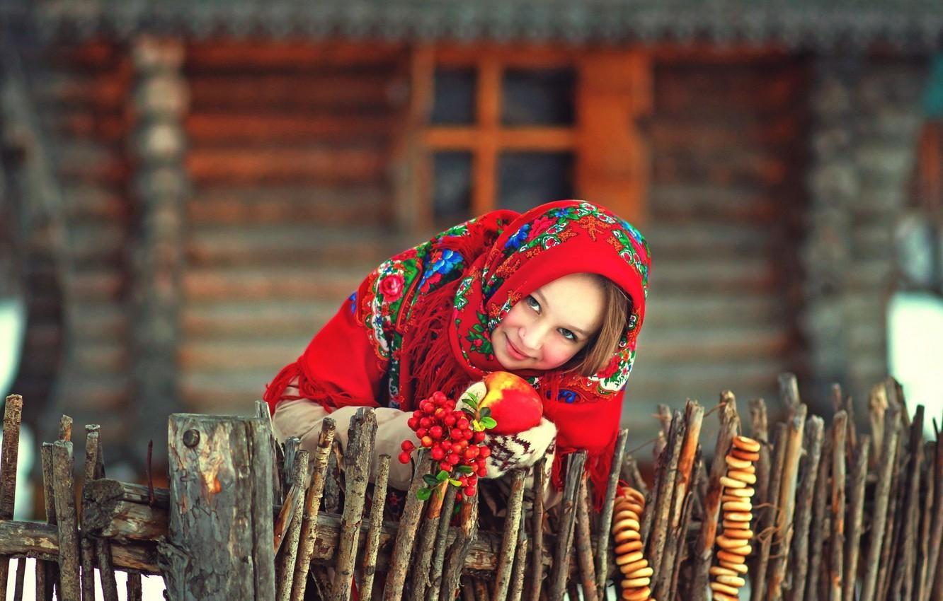 Wallpaper Winter, Girl, Look, The fence, Snow, House, Smile