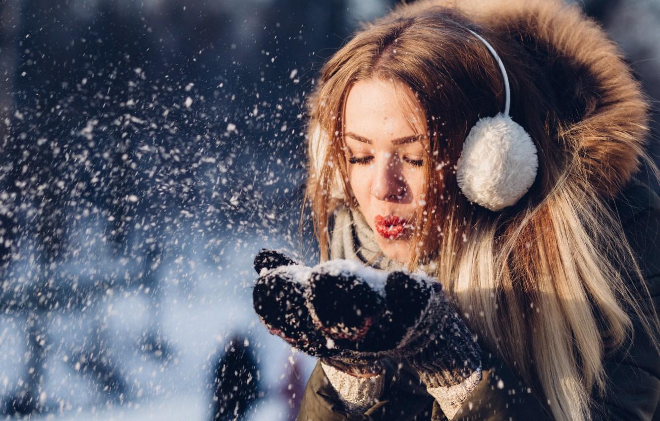 Wallpaper Girl, Winter, Landscape, Snow, Beautiful girl