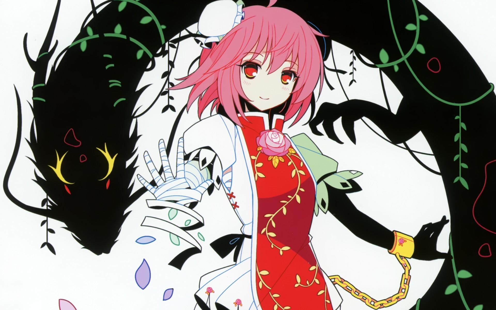 Touhou dragons pink hair red eyes chinese dress anime girls