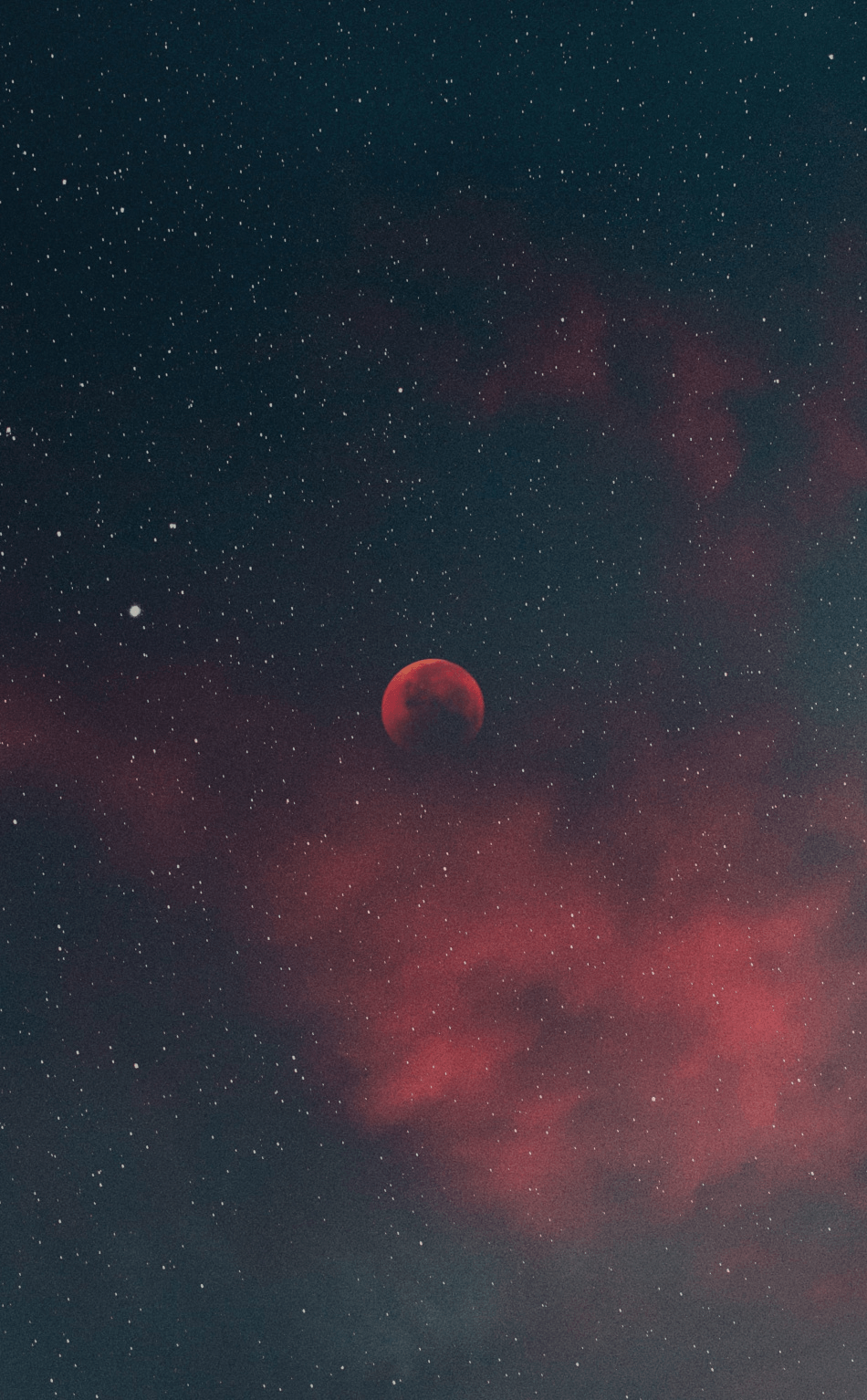 Silhouette, blood moon, minimal, starry sky