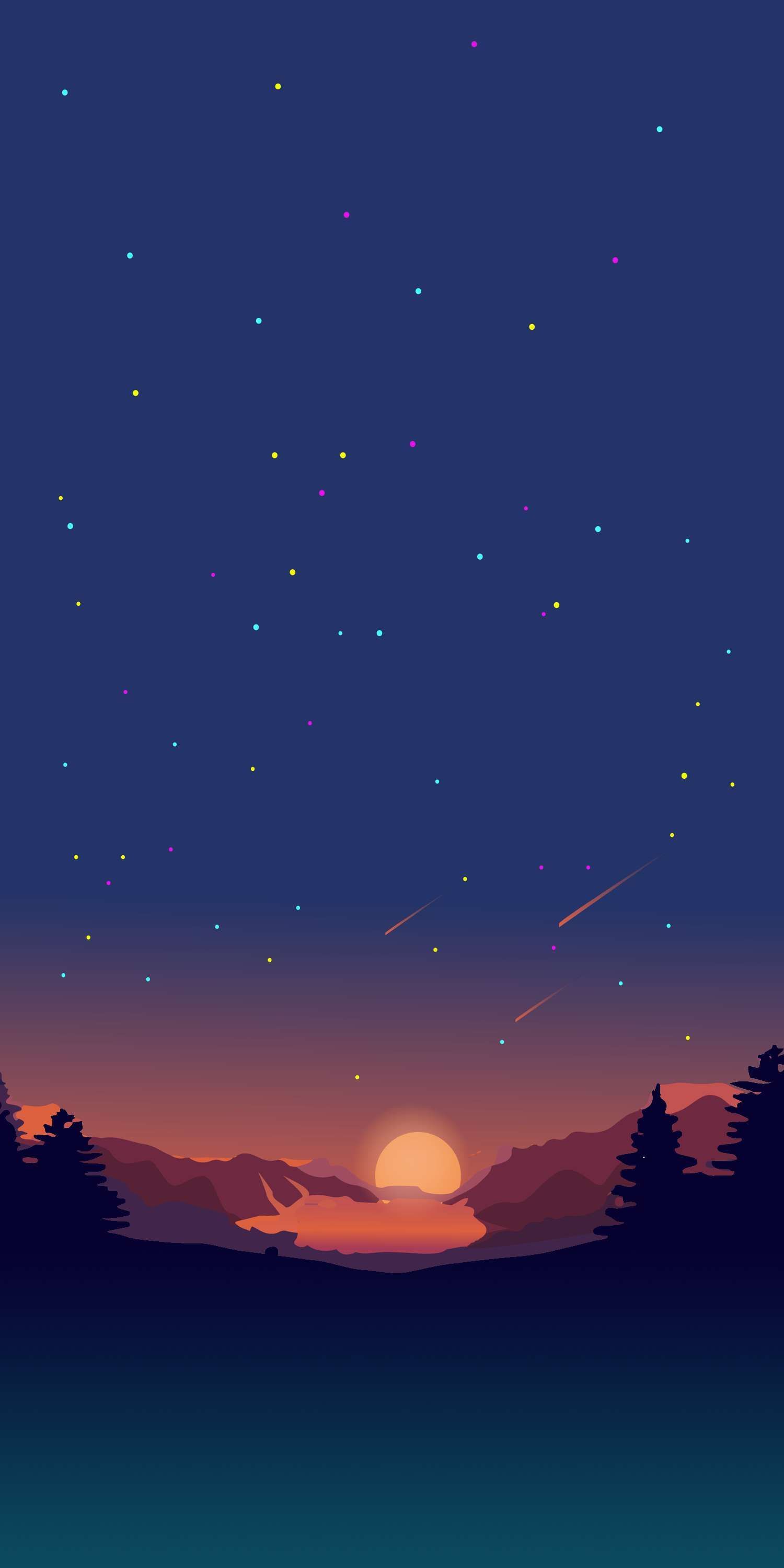 Sunset View Stars Minimal Nature iPhone Wallpaper