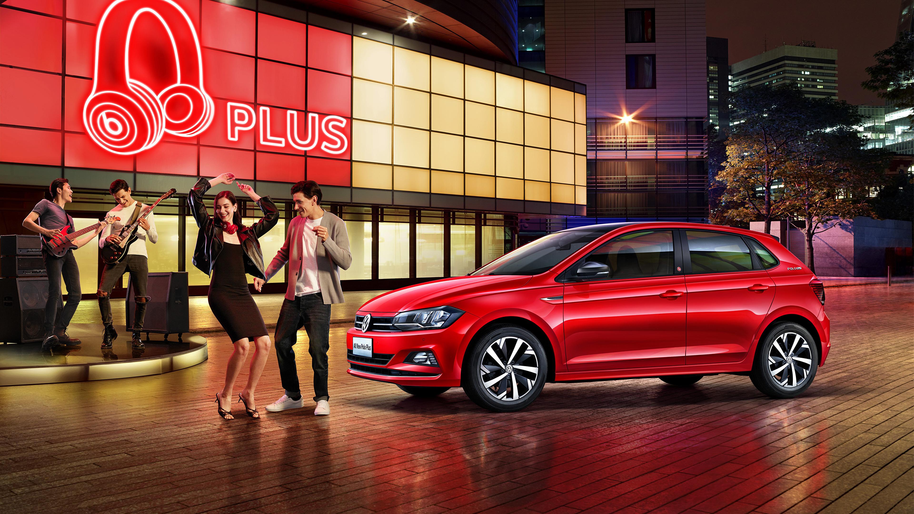 Photos Volkswagen 2019 Polo Plus Red automobile 3840x2160