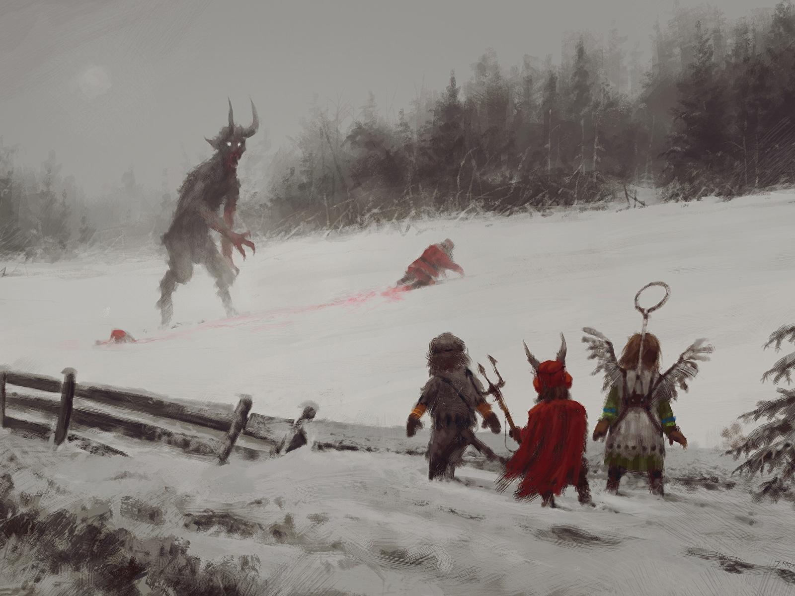 Desktop Wallpaper Demons Blood Winter Fantasy Santa Claus