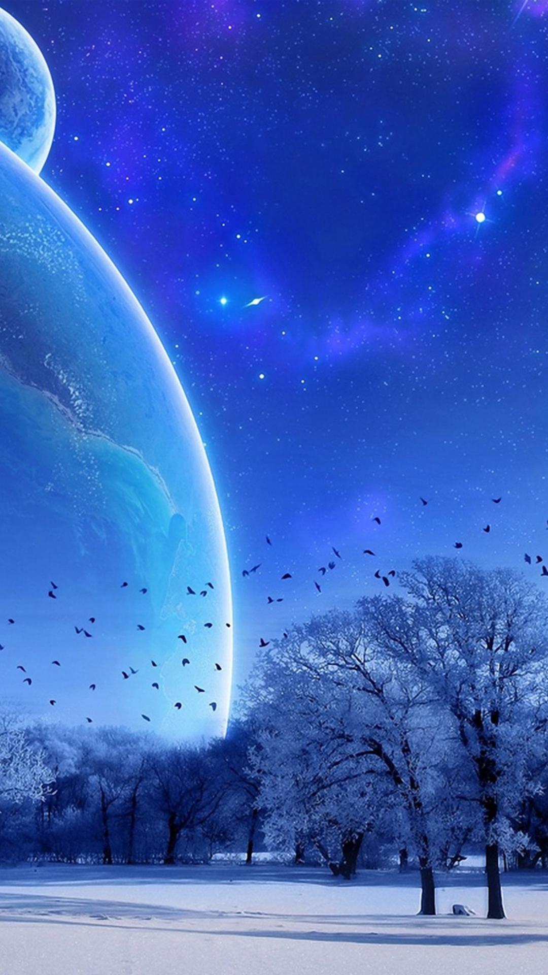 Fantasy Winter Skyscape Space View iPhone 8 Wallpaper Free