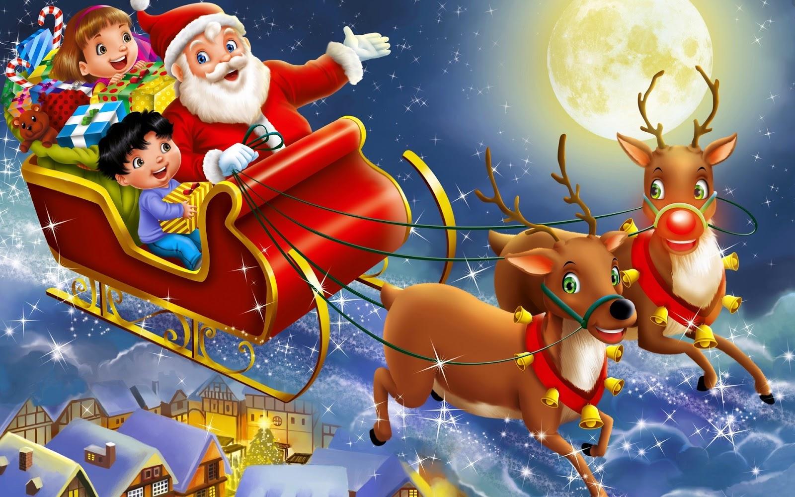 Santa's Sleigh In The Sky Wallpaper
