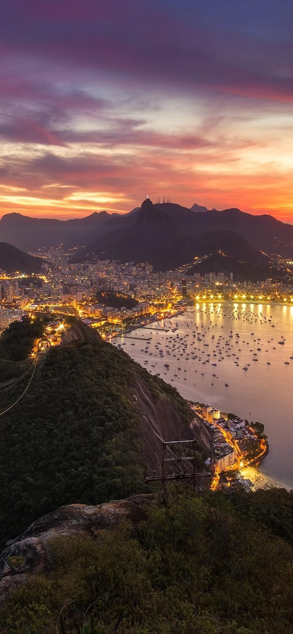 Download 1125x2436 Rio De Janeiro, Cityscape, Brazil, Sunset
